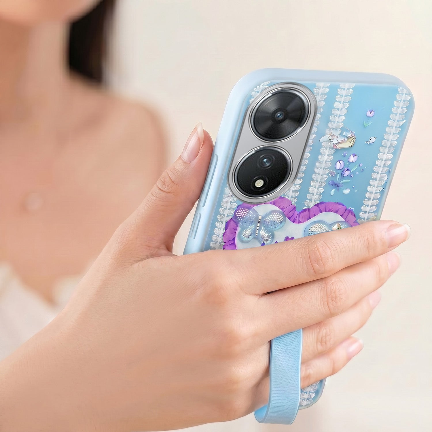 For Vivo T2 Back Cover Case (3D Cute Heart Strap Holder | Camera Protection | Designer Girls Print)