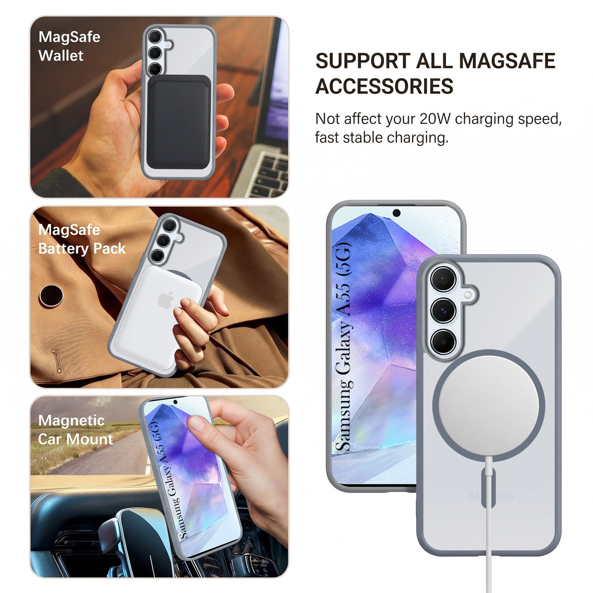 For Samsung Galaxy A55 5G Matte Finish Back Case Cover (MagSafe Compatible | Translucent Soft Touch | Slim and Unbreakable)