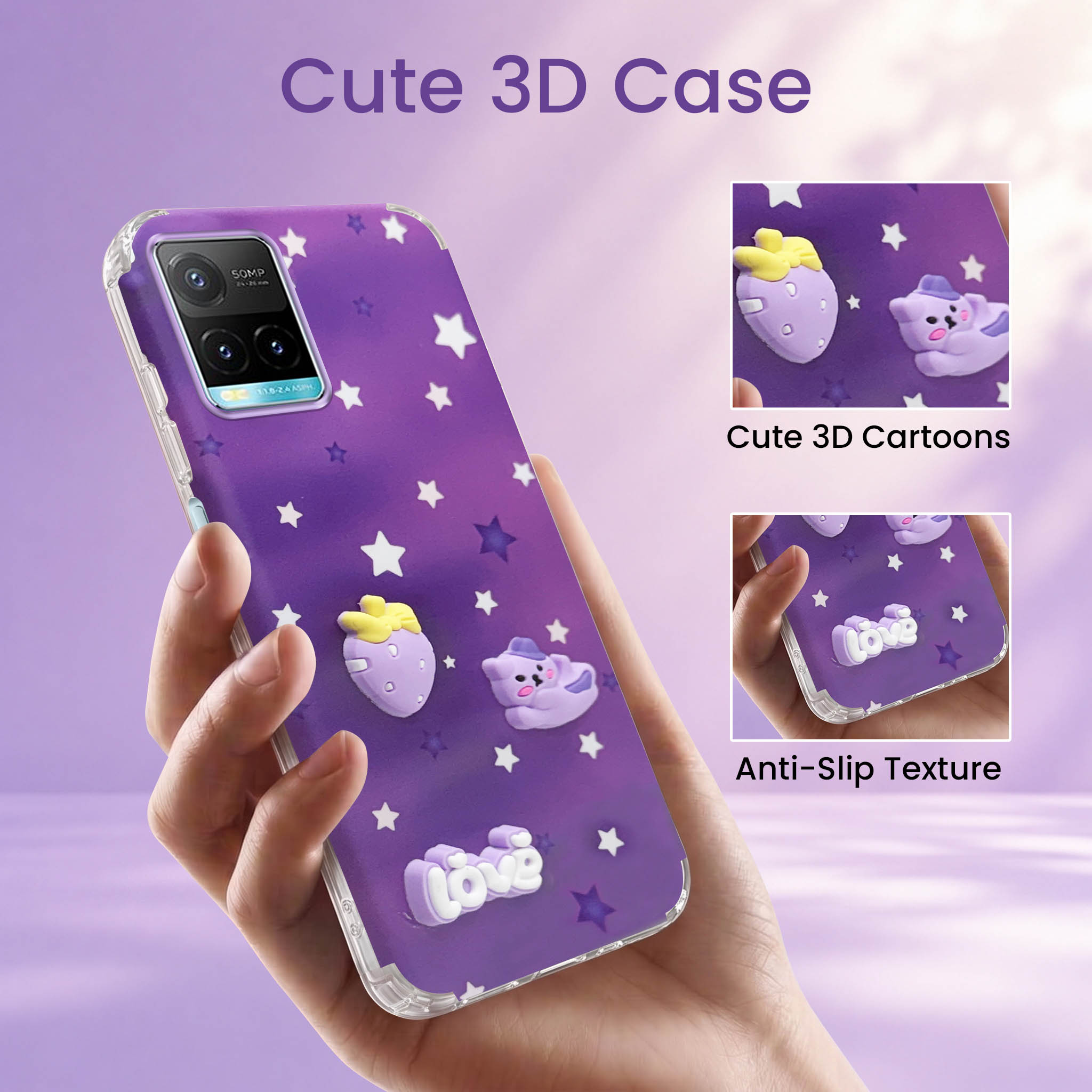 For Vivo Y33T | Vivo Y21T | Vivo Y21s Back Cover Case (3D Cute Cartoons | Hard Back Side Soft | Matte Premium Finish | HD Printing)