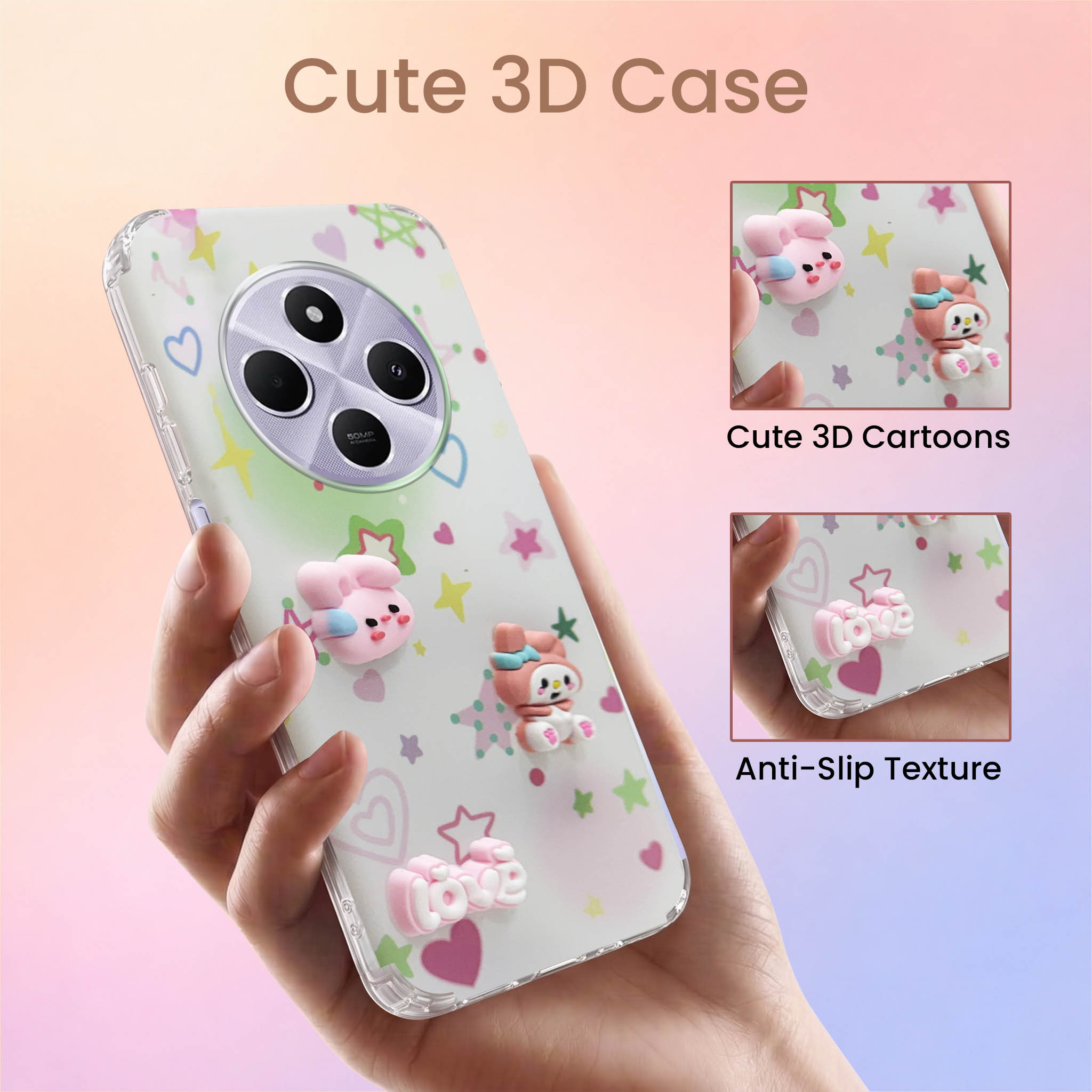 For Redmi A4 5G | Xiaomi Redmi 14C Back Cover Case (3D Cute Cartoons | Hard Back Side Soft | Matte Premium Finish | HD Printing)