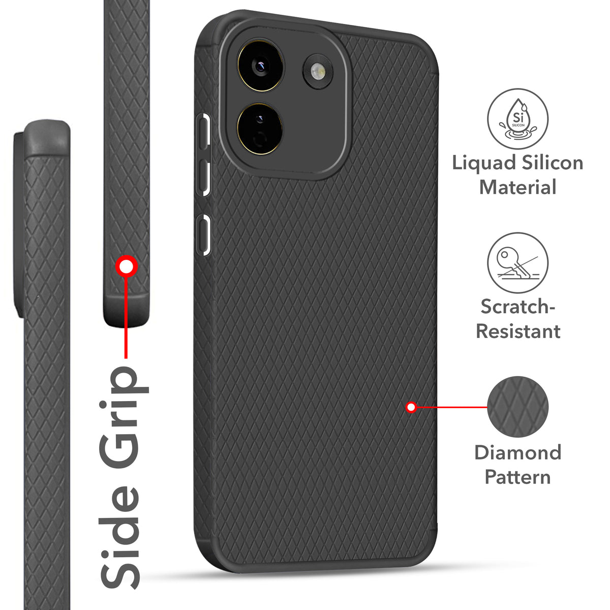 For Poco X8 Power Back Cover Case Liquid Silicone (Camera Protection | Side Grip Texture | Soft and Flexible)