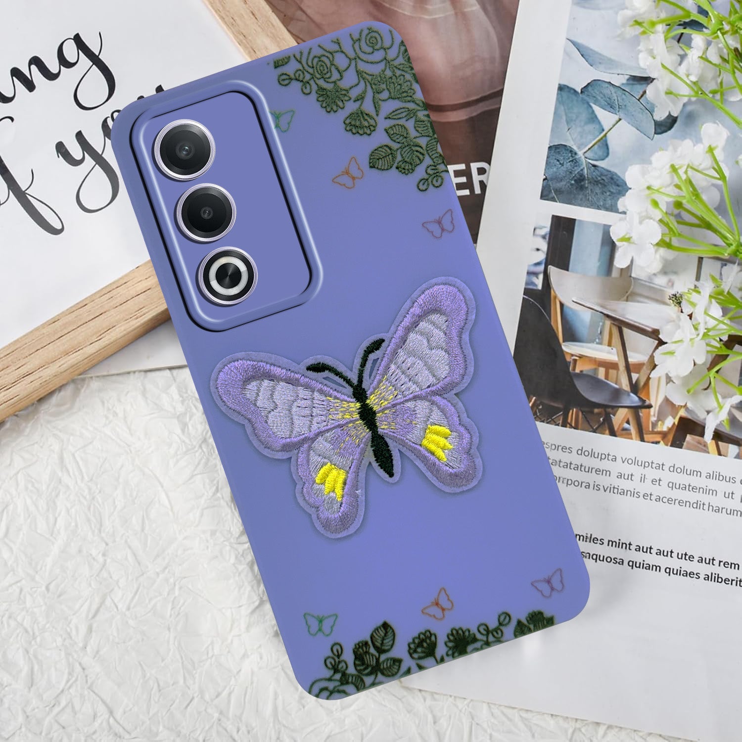 For Oppo A3 Pro 5G Back Cover Case (Soft Butterfly Embroidery | Women Teen Girls | Camera Protection| Matte Silicone)