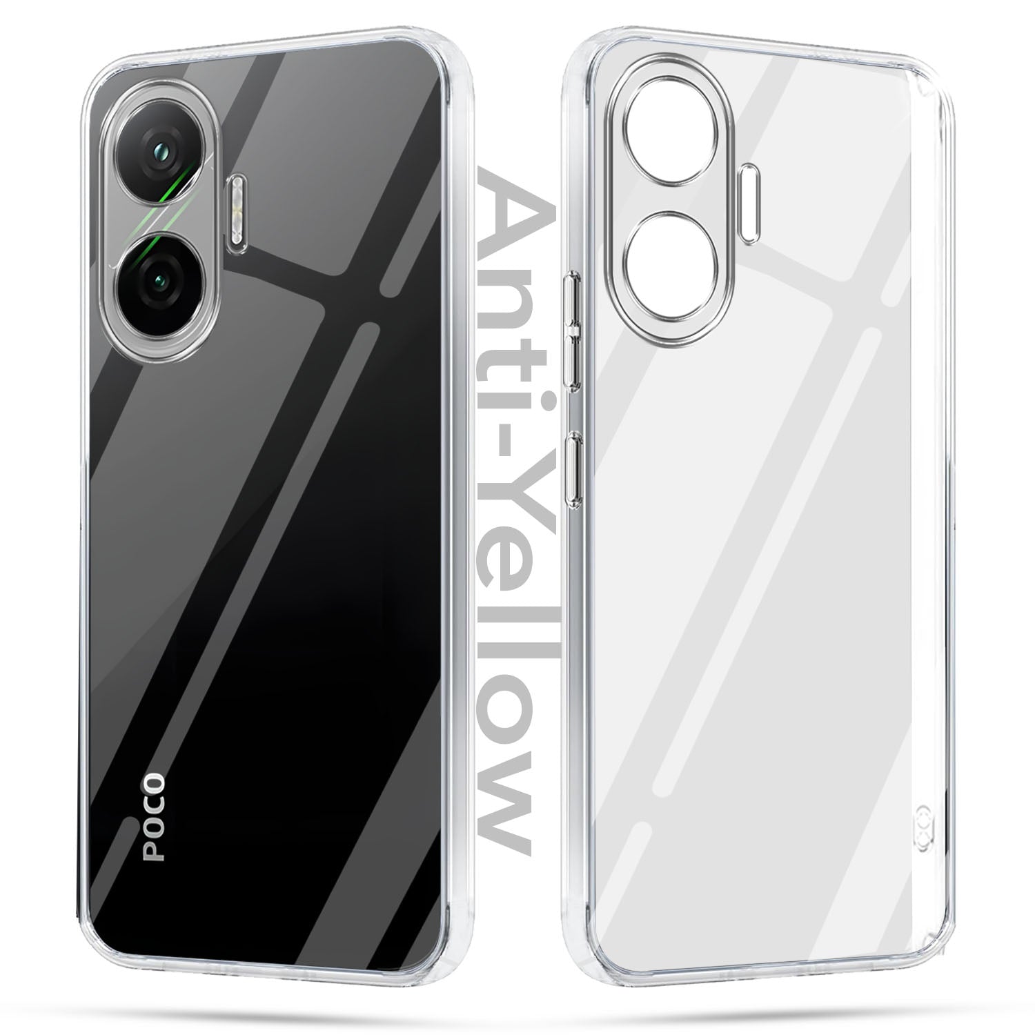 For Xiaomi Poco F7 5G Combo with Back Cover and 9H Tempered Glass ( Lifetime Anti-Yellow | Sleek Hard Crystal | Oleophobic Coating Screen Glass)