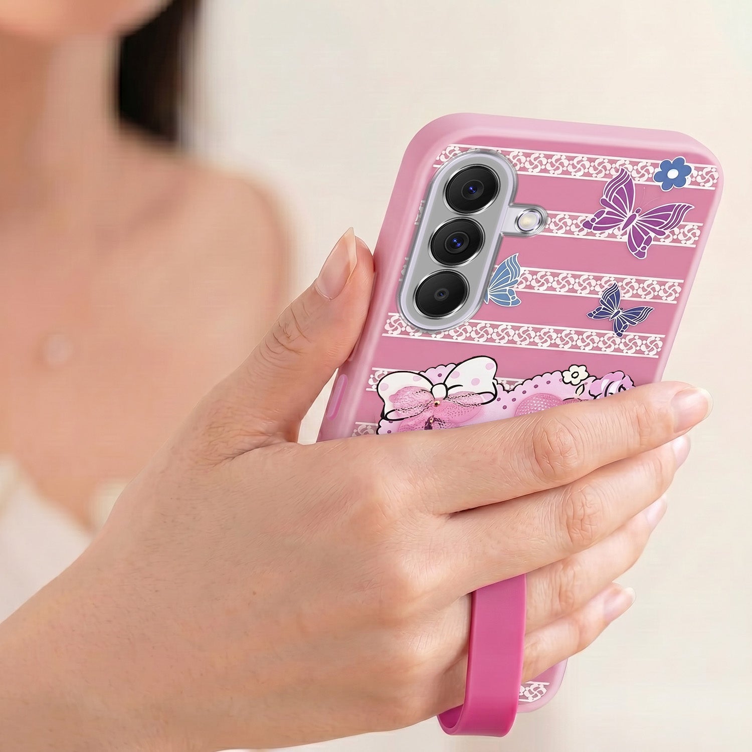 For Samsung Galaxy A37 5G Back Cover Case (3D Cute Heart Strap Holder | Camera Protection | Designer Girls Print)