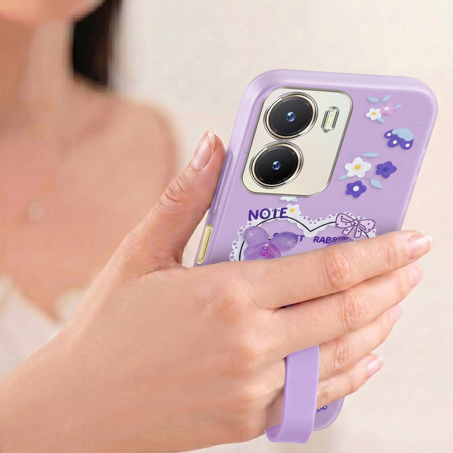 For Vivo T2x Back Cover Case (3D Cute Heart Strap Holder | Camera Protection | Designer Girls Print)