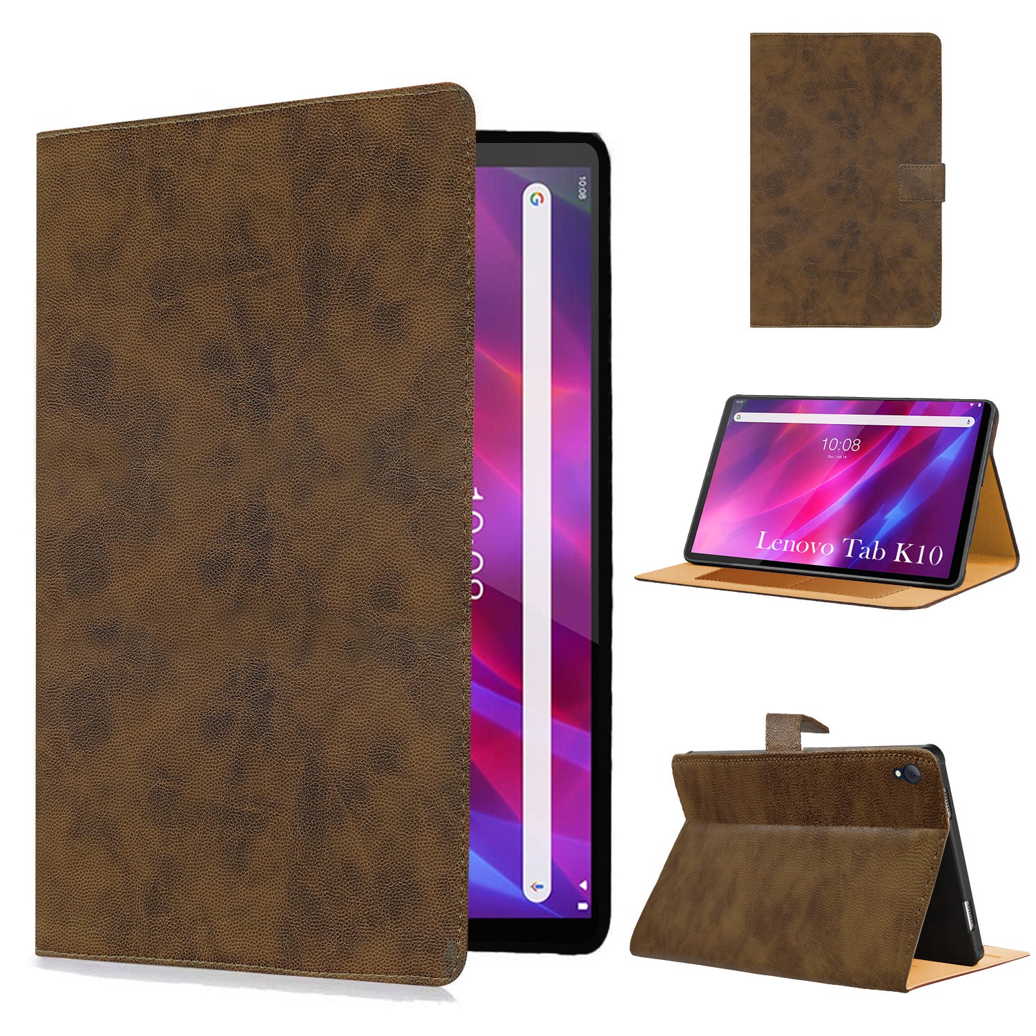 For Flip Cover Folio Cover Lenovo Tab K10 (TB-X6C6F, TB-X6C6X) 10 Inch (PU Leather | Multi-Angle Smart Stand | Card Storage Slots | Silicone Back Pouch)