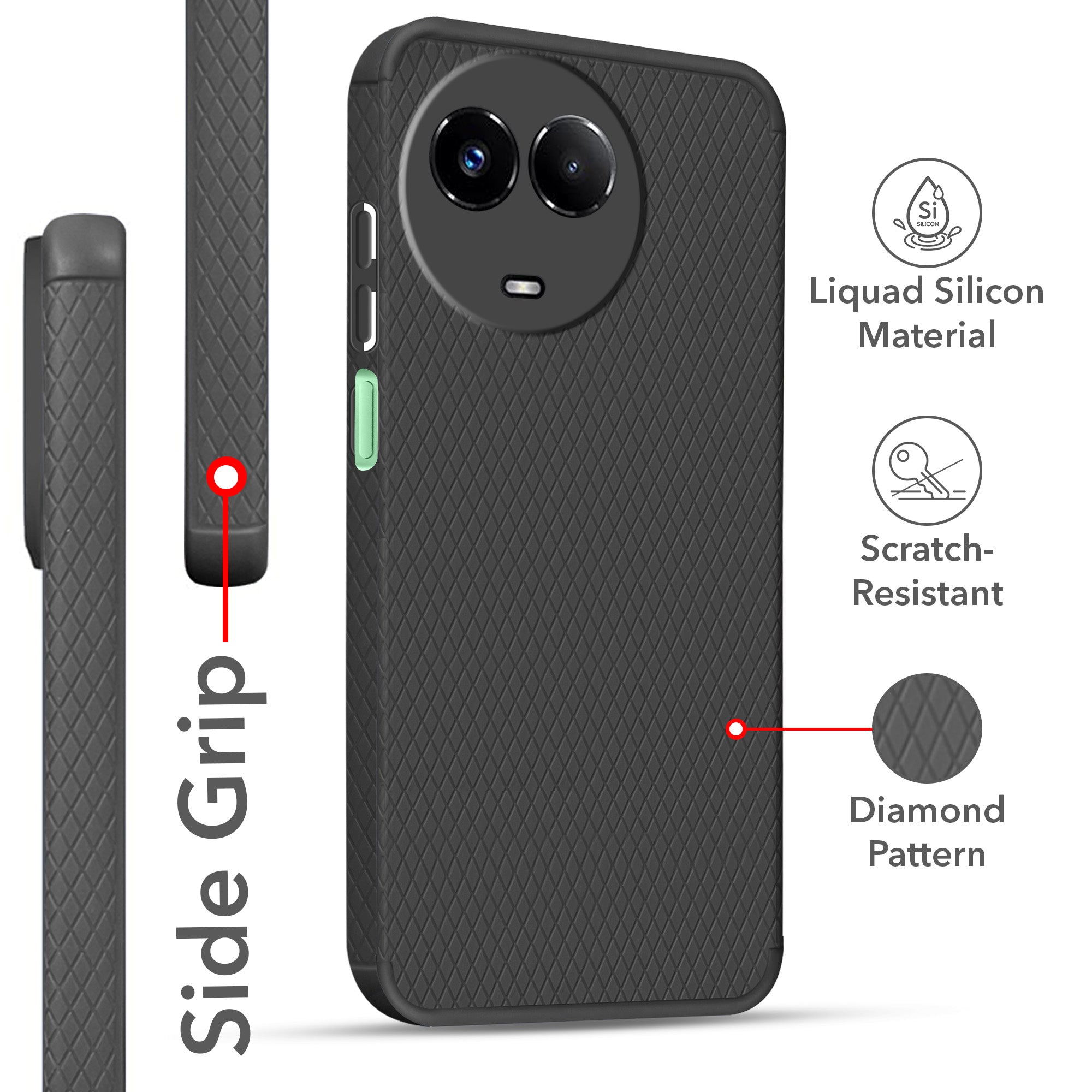 For Realme C67 Back Cover Case (Liquid Silicone | Side Grip | Camera Protection)