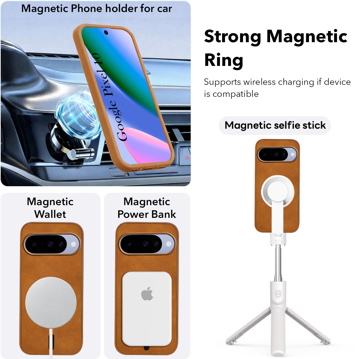 For Google Pixel 10 Back Cover Case Leather Finish (MagSafe Compatible Wireless Charging | Soft Touch | Camera Bump Protection)