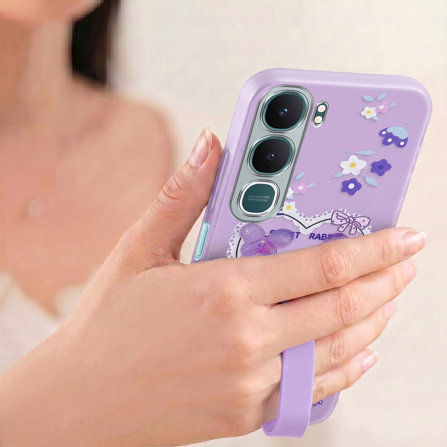 For Vivo Y31 5G Back Cover Case (3D Cute Heart Strap Holder | Camera Protection | Designer Girls Print)