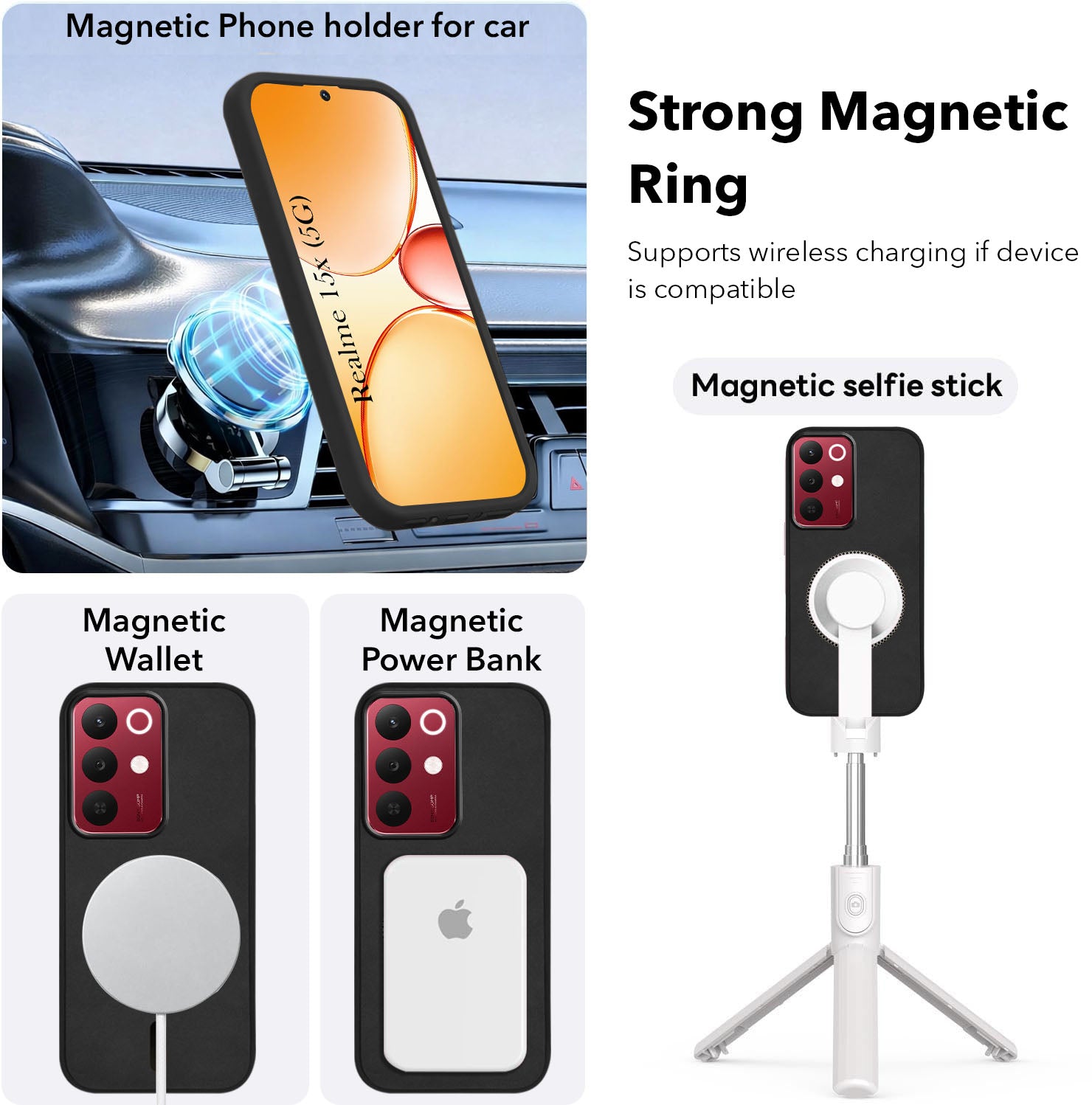 For Realme 15X Back Cover Case Leather Finish (MagSafe Compatible Wireless Charging | Soft Touch | Camera Bump Protection)