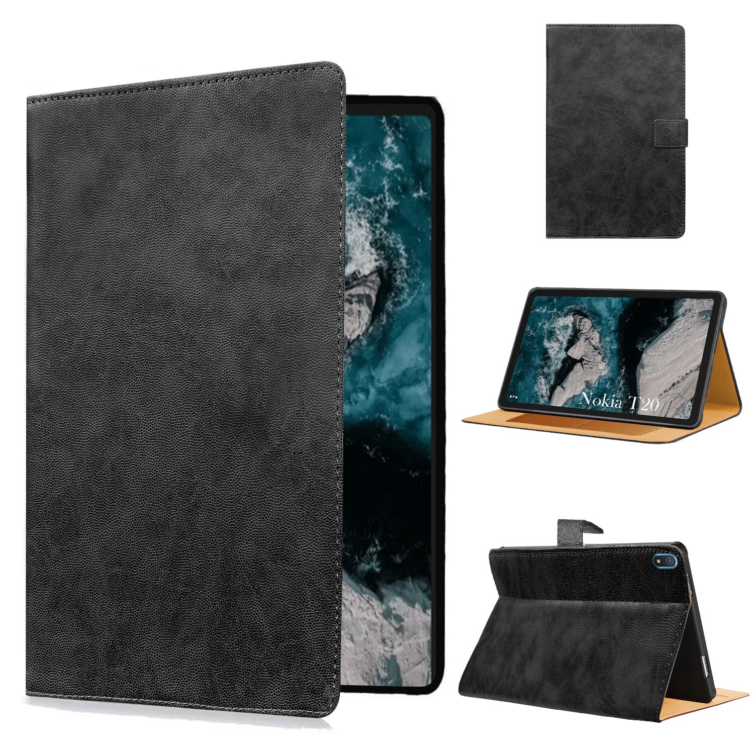 For Nokia T20 10.36 Inch TA-1397/1394/1392 Flip Cover Folio Cover (PU Leather | Multi-Angle Smart Stand | Card Storage Slots | Silicone Back Pouch)