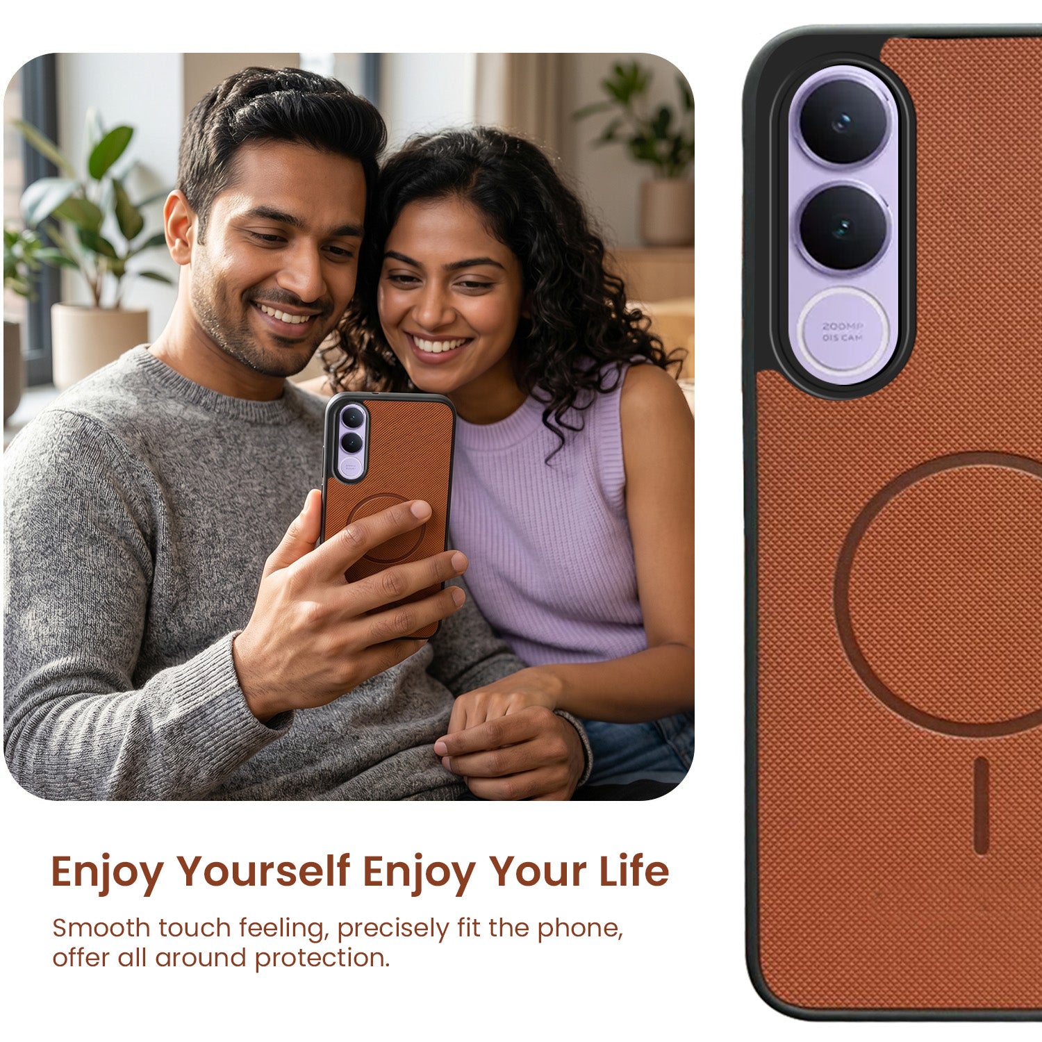 For Vivo V70 FE 5G Back Cover Case PU Leather (Texture Grip Design | Professional Minimalist | Camera Protection | Soft and Flexible)
