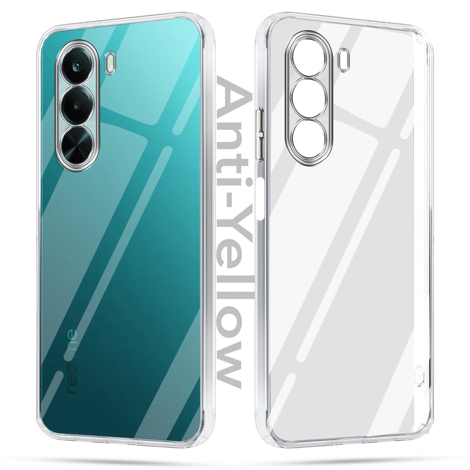 For Realme P4x Combo with Back Cover and 9H Tempered Glass (Lifetime Anti-Yellow | Sleek Hard Crystal | Oleophobic Coating Screen Glass)