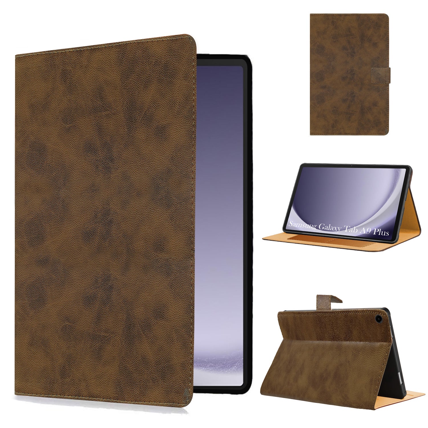 For Samsung Galaxy Tab A9 Plus 11 Inch SM-X210/X215/X216B Flip Cover Folio Cover (PU Leather | Multi-Angle Smart Stand | Card Storage Slots | Silicone Back Pouch)