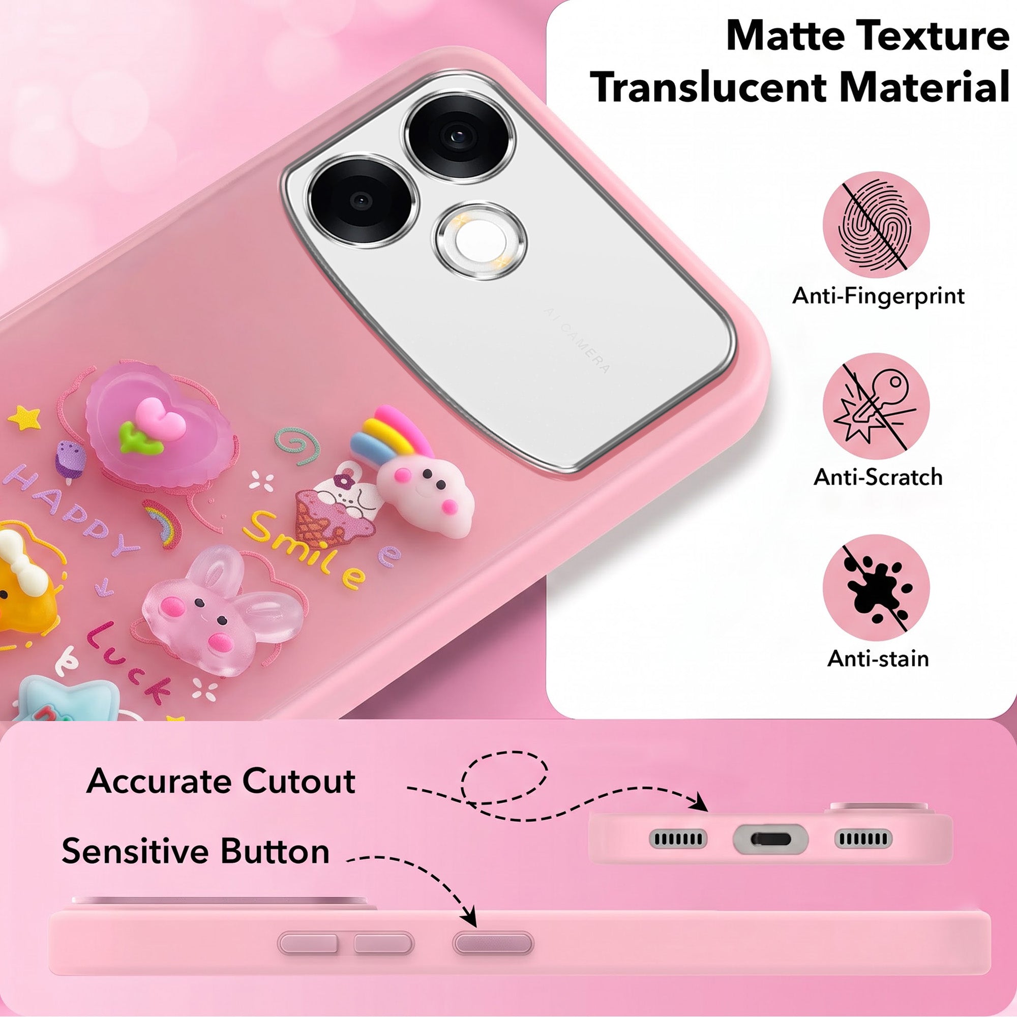 For Oppo F33 Pro 5G Back Cover Case (3D Cute Cartoons | Hard Back Side Soft | Matte Premium Finish | HD Printing)