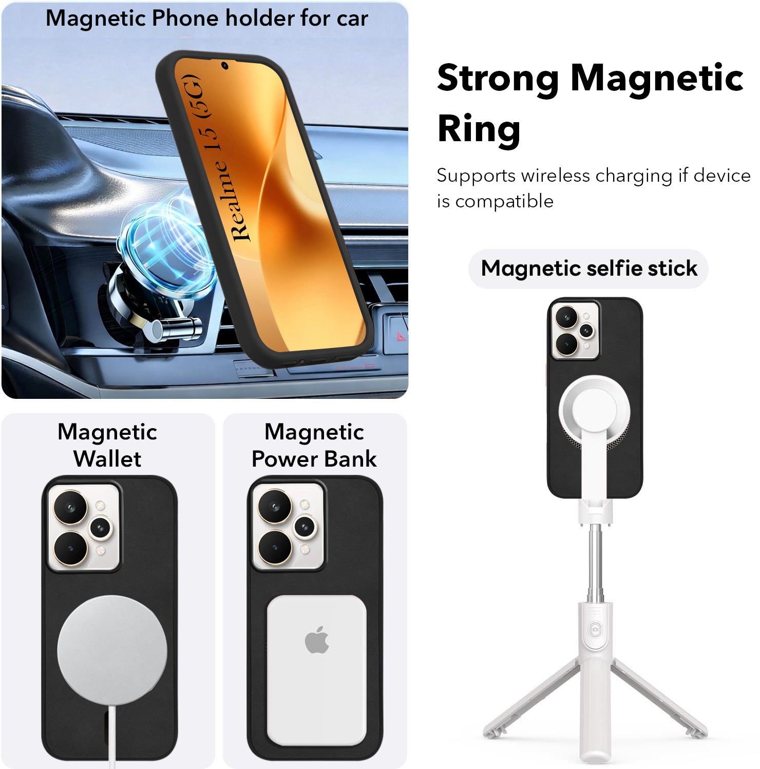 For Realme 15 Back Cover Case Leather Finish (MagSafe Compatible Wireless Charging | Soft Touch | Camera Bump Protection)