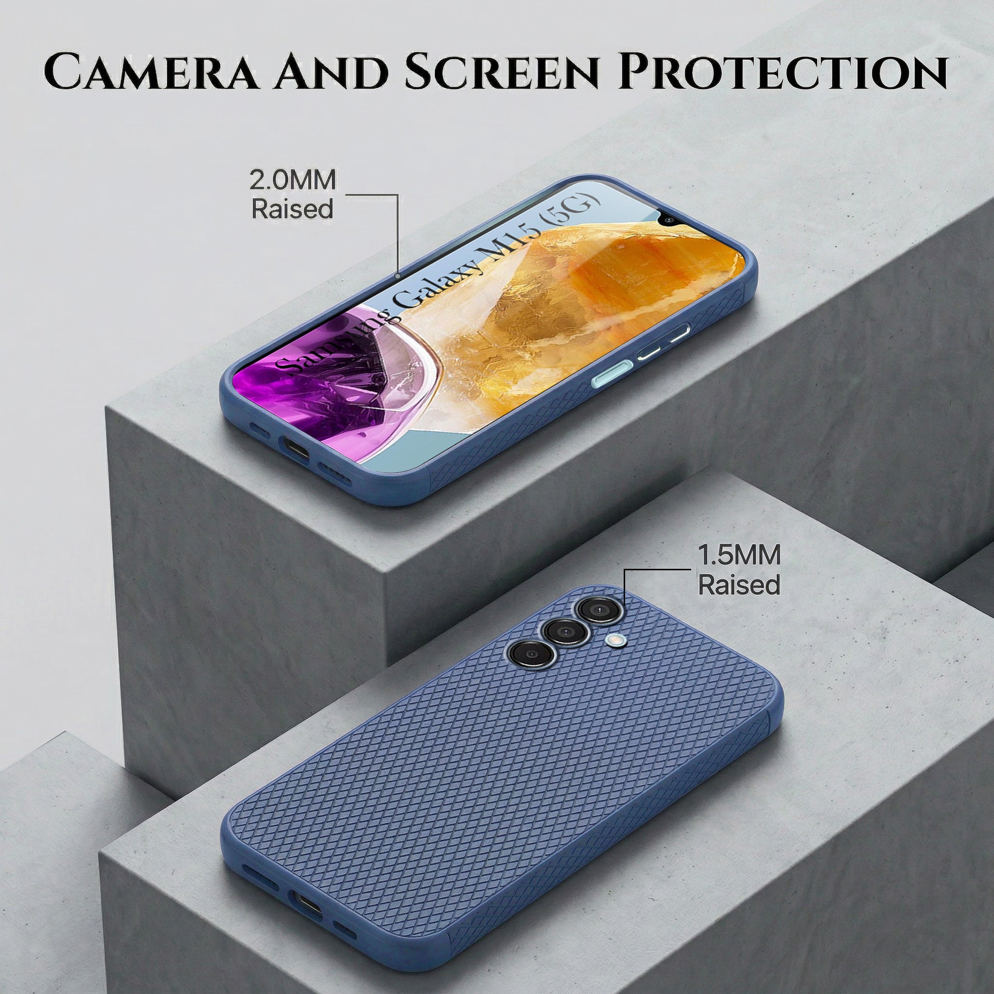 For Samsung Galaxy M15 5G Combo with Back Cover and 9H Tempered Glass (Liquid Silicone | Camera Protection | Oleophobic Coating Screen Glass)