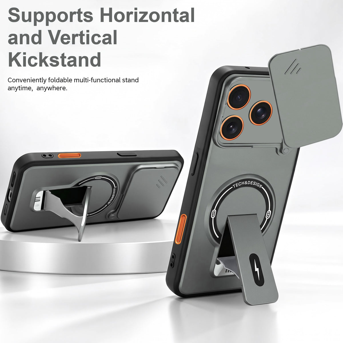 For Apple iPhone 17 Pro Max Back Case Cover Metallic (Hybrid Armor Kickstand | Sliding Shutter Camera Protection | MagSafe Compatible)