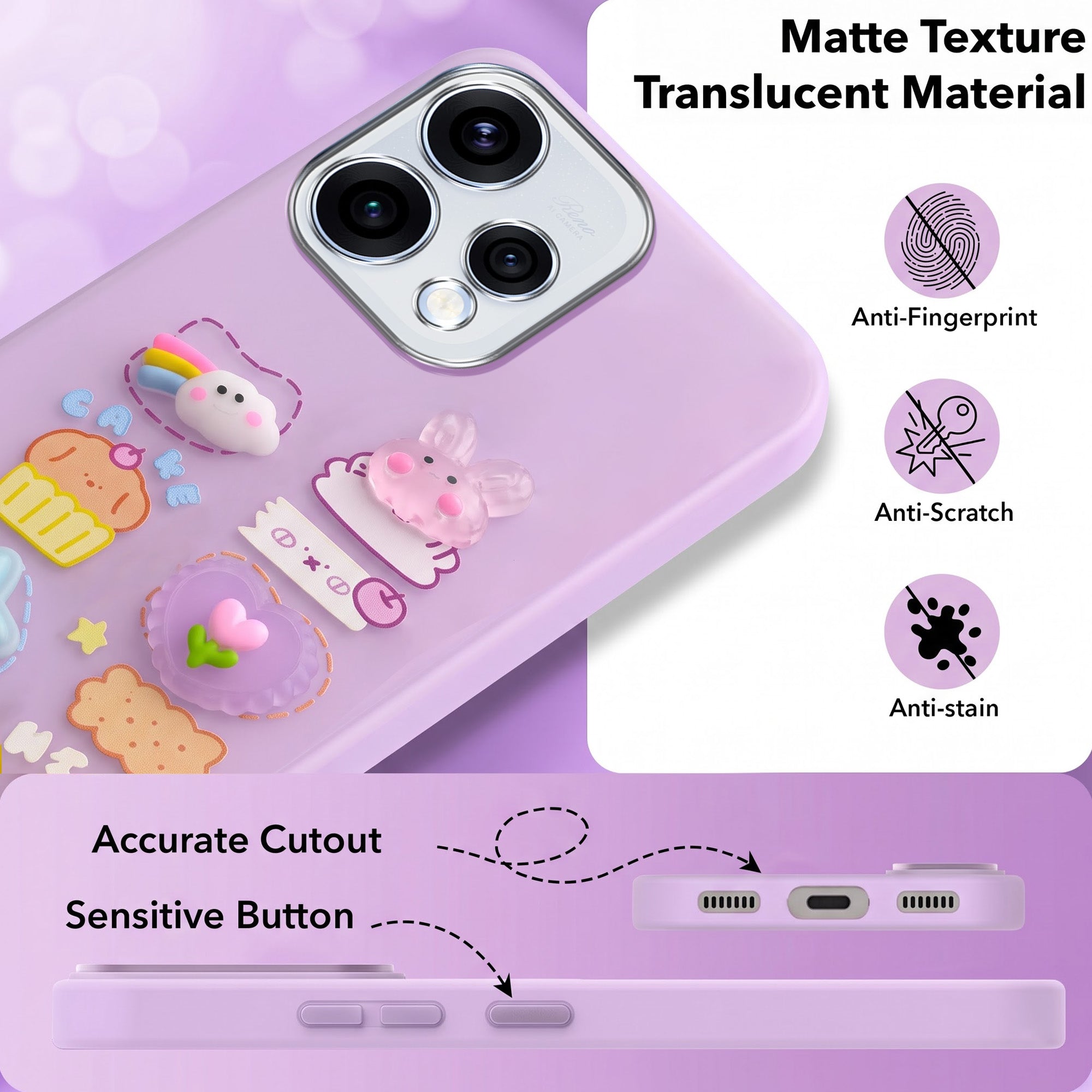 For Oppo Reno15 5G | Oppo Reno 15 5G Back Cover Case (3D Cute Cartoons | Hard Back Side Soft | Matte Premium Finish | HD Printing)