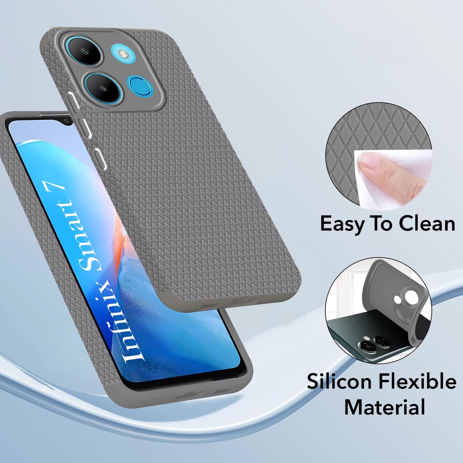 For Infinix Smart 7 Back Cover Case (Liquid Silicone | Side Grip | Camera Protection)
