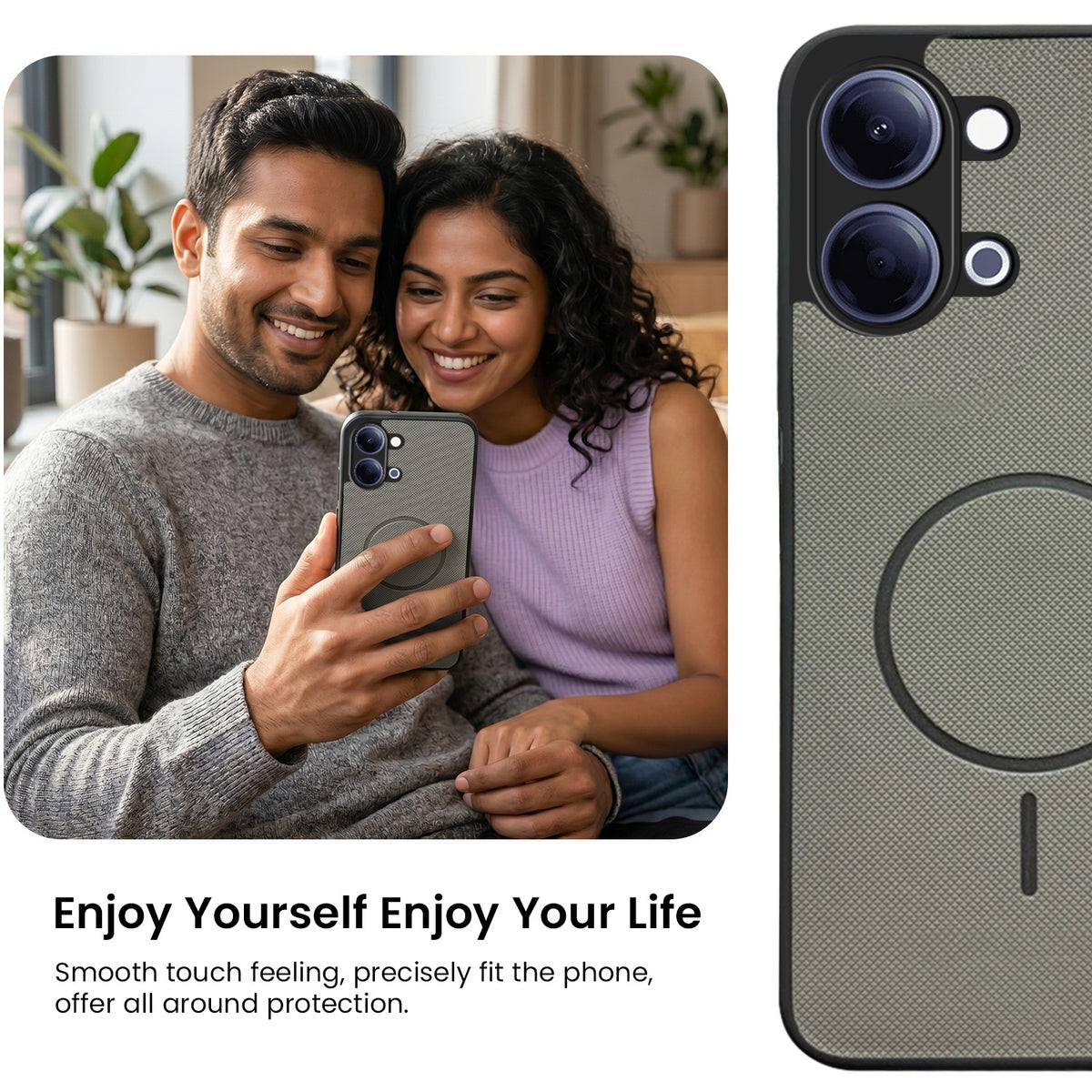 For Vivo Y05 4G Back Cover Case PU Leather (Texture Grip Design | Professional Minimalist | Camera Protection | Soft and Flexible)