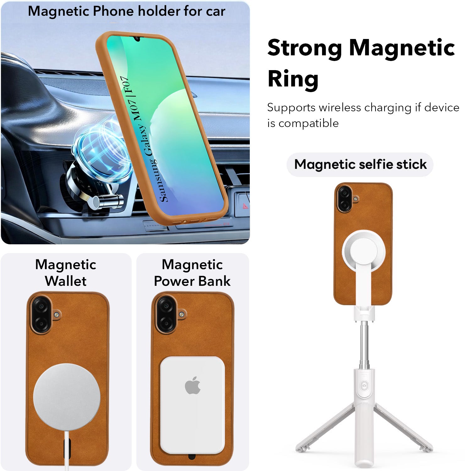 For Samsung Galaxy M07 | Samsung Galaxy F07 Back Cover Case Leather Finish (MagSafe Compatible Wireless Charging | Soft Touch | Camera Bump Protection)