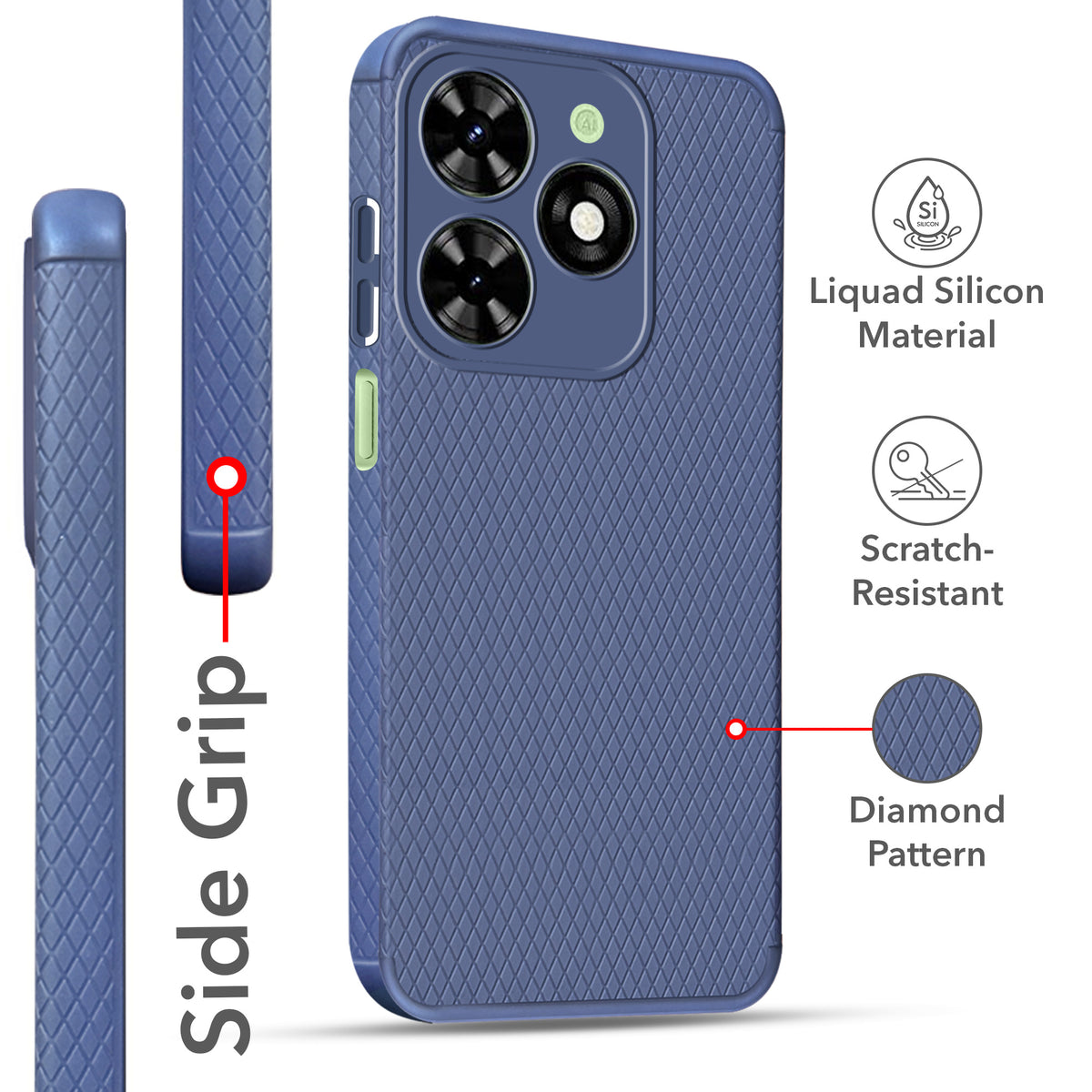 For Tecno Spark Go 2024 Back Cover Case (Liquid Silicone | Side Grip | Camera Protection)