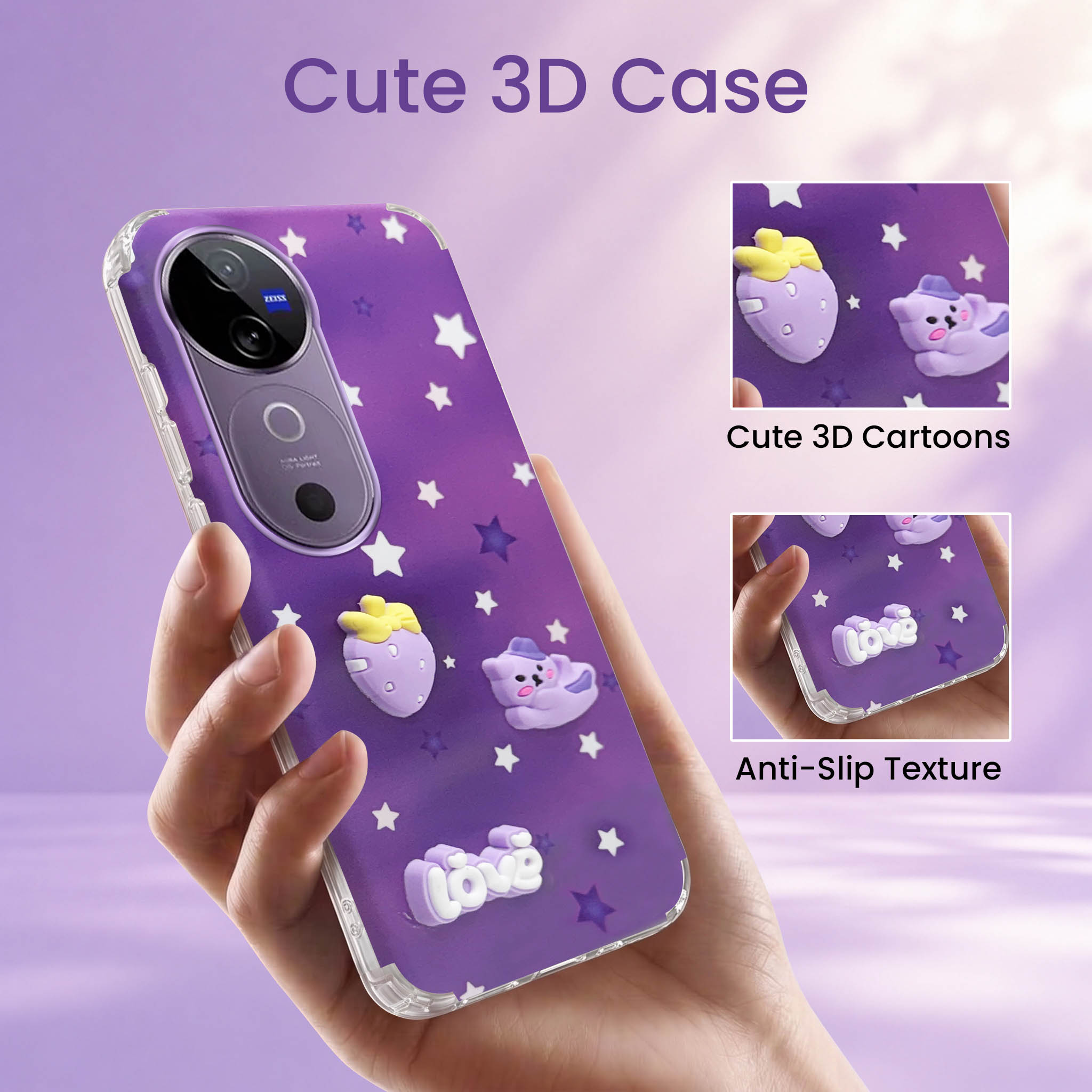 For Vivo V40 | Vivo V40 Pro 5G Back Cover Case (3D Cute Cartoons | Hard Back Side Soft | Matte Premium Finish | HD Printing)