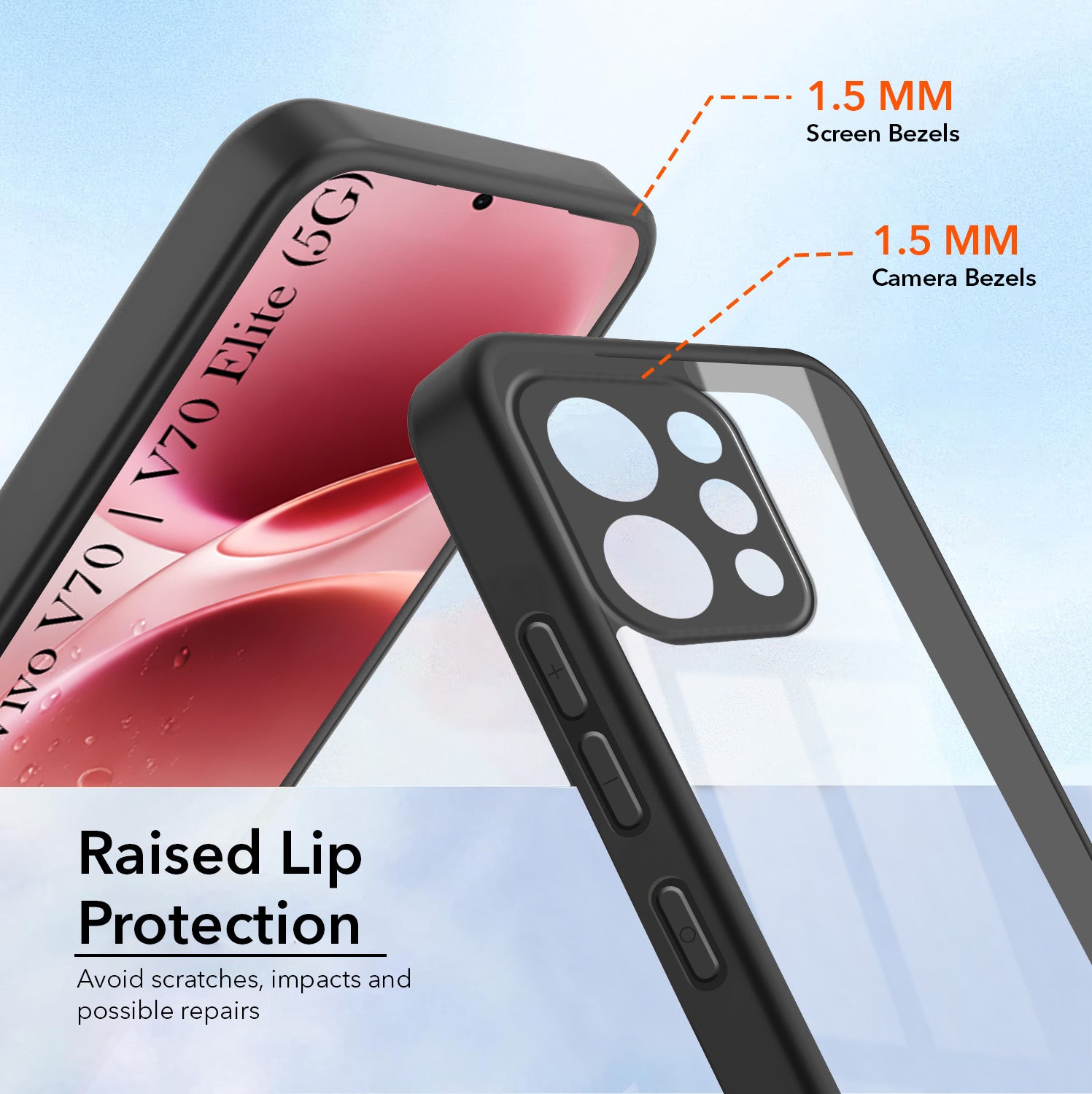 For Vivo V70 | Vivo V70 Elite 5G Combo with Back Cover and 9H Tempered Glass (Lifetime Anti-Yellow | Crystal Clear Shockproof | Oleophobic Coating Screen Glass)