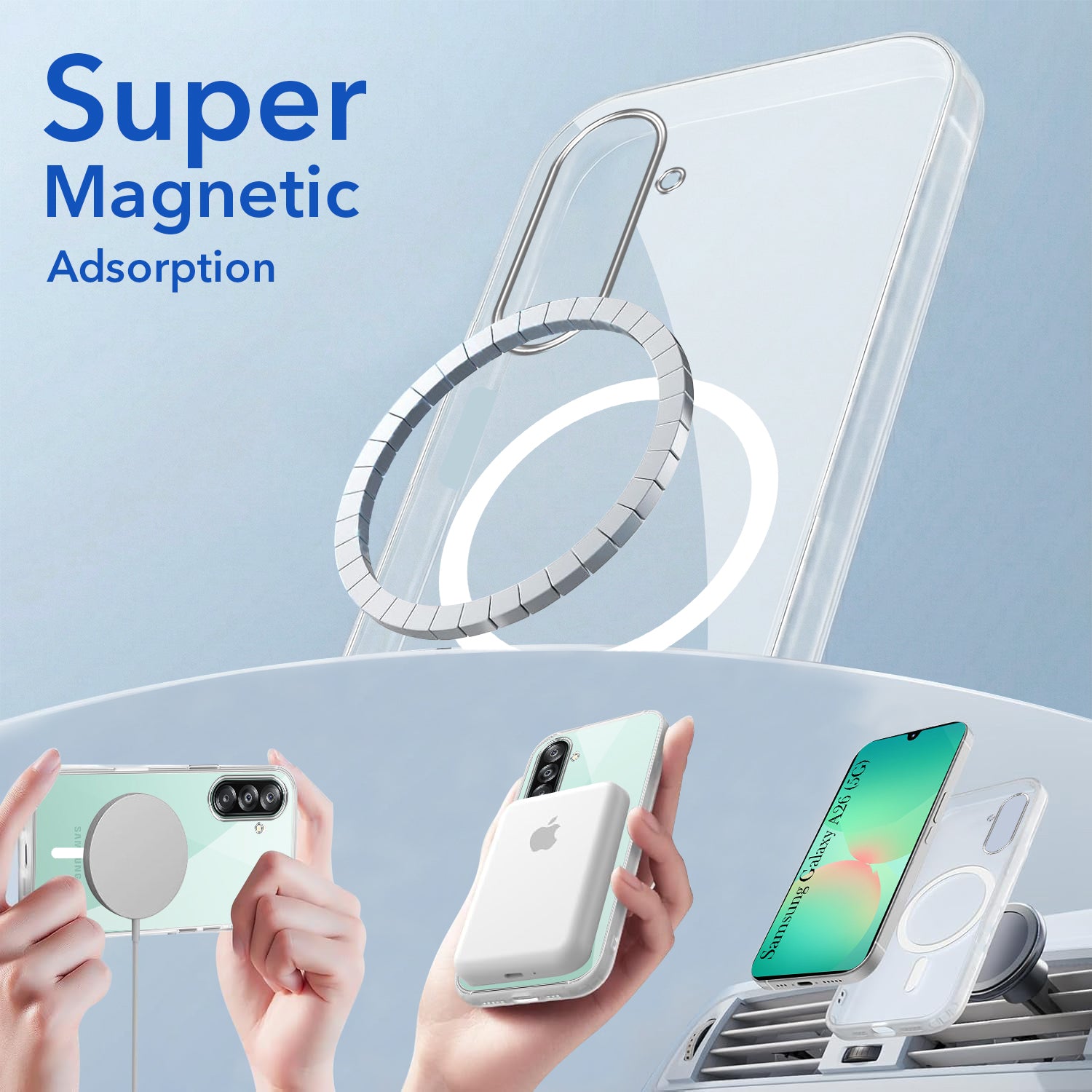 For Samsung Galaxy A26 5G Back Cover Case Lifetime Anti-Yellow MagSafe Compatible Clear (Sleek Hard Crystal | Shockproof and Camera Protection)