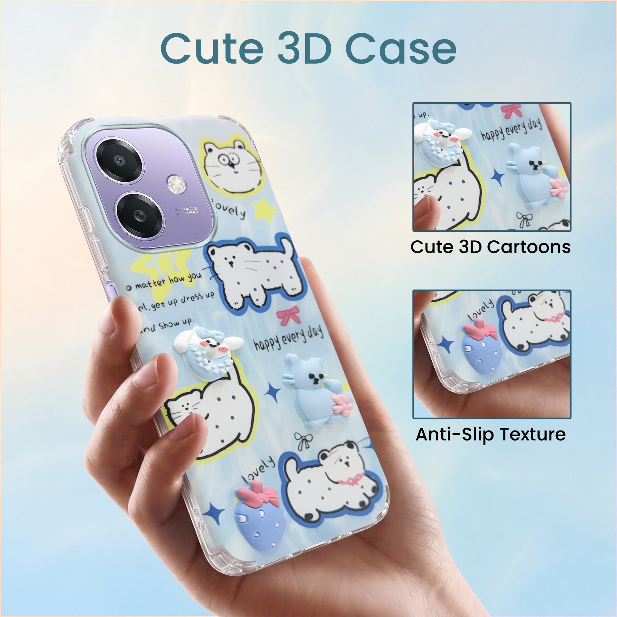 For Oppo A3X (4G/5G) | Oppo A3 5G Back Cover Case (3D Cute Cartoons | Hard Back Side Soft | Matte Premium Finish | HD Printing)