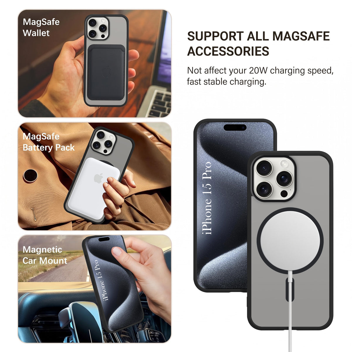 For Apple iPhone 15 Pro Matte Finish Back Case Cover (MagSafe Compatible | Translucent Soft Touch | Slim and Unbreakable)