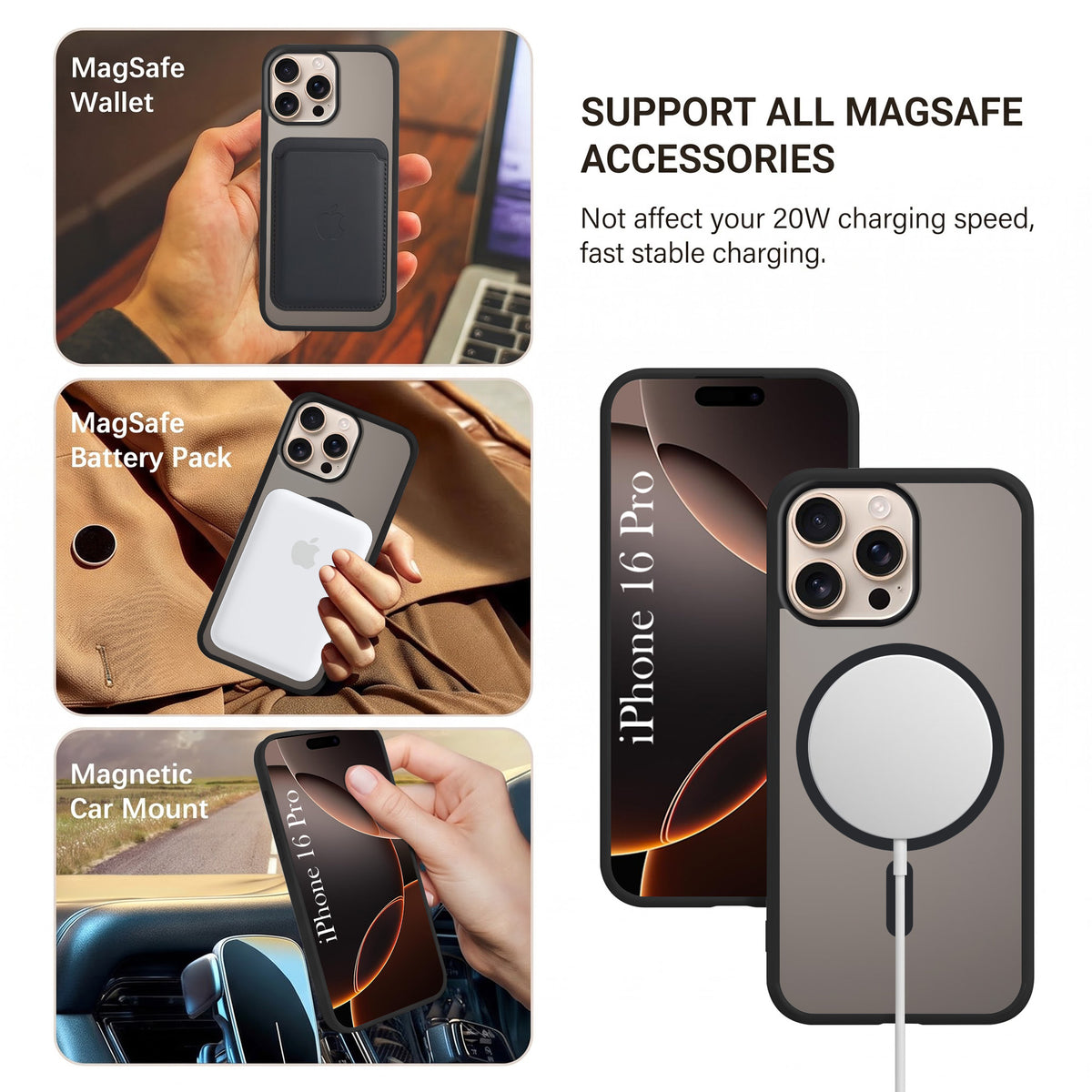 For Apple iPhone 16 Pro Matte Finish Back Case Cover (MagSafe Compatible | Translucent Soft Touch | Slim and Unbreakable)