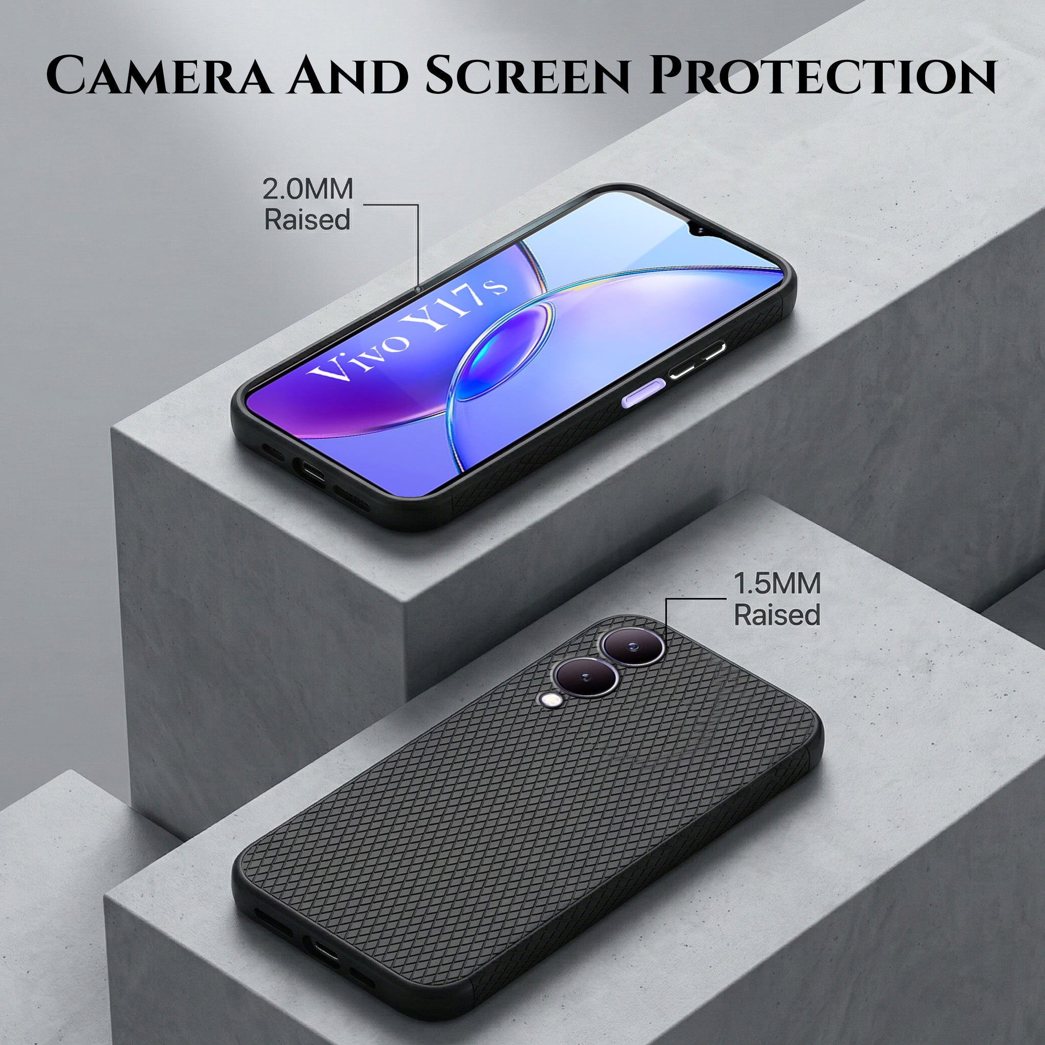 For Vivo Y17s Combo with Back Cover and 9H Tempered Glass (Liquid Silicone | Camera Protection | Oleophobic Coating Screen Glass)