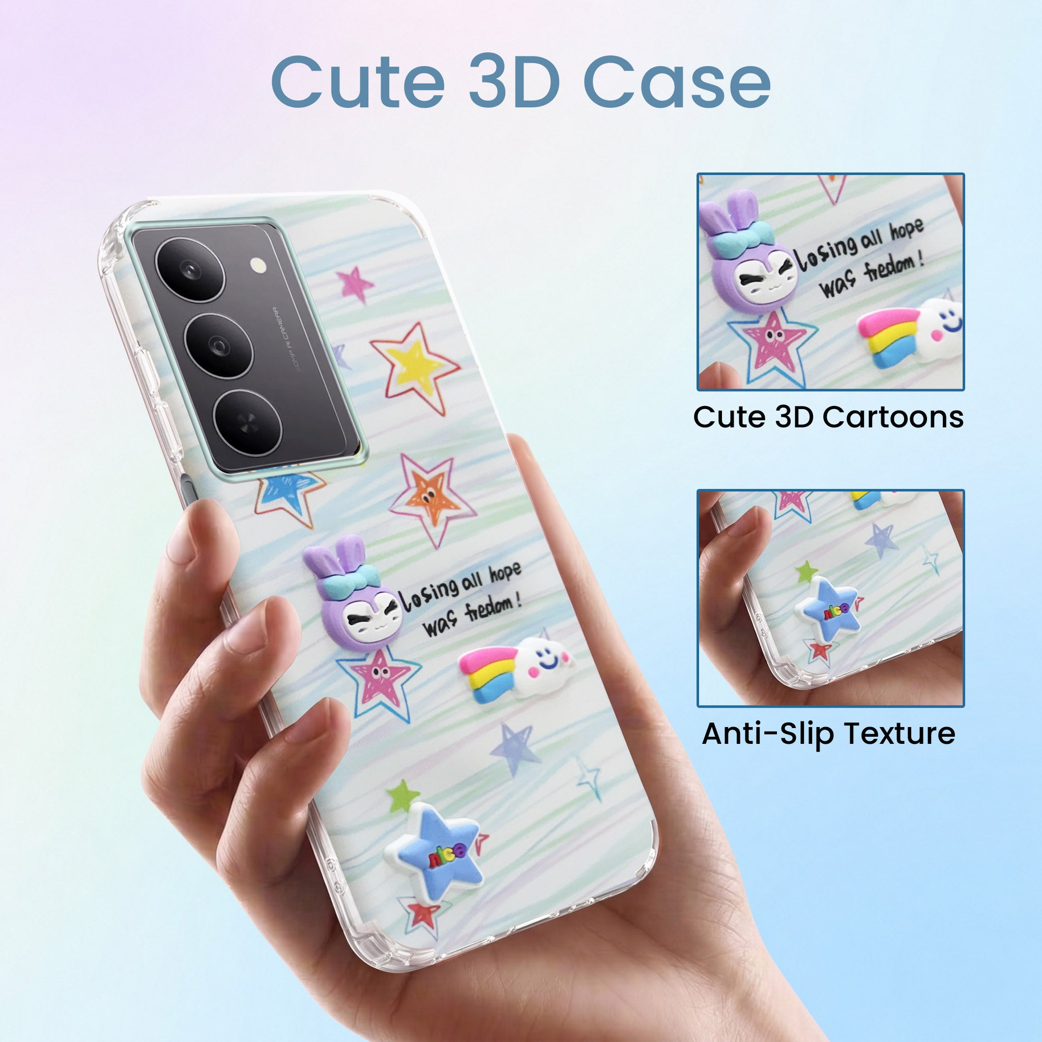 For Realme 14X Back Cover Case (3D Cute Cartoons | Hard Back Side Soft | Matte Premium Finish | HD Printing)