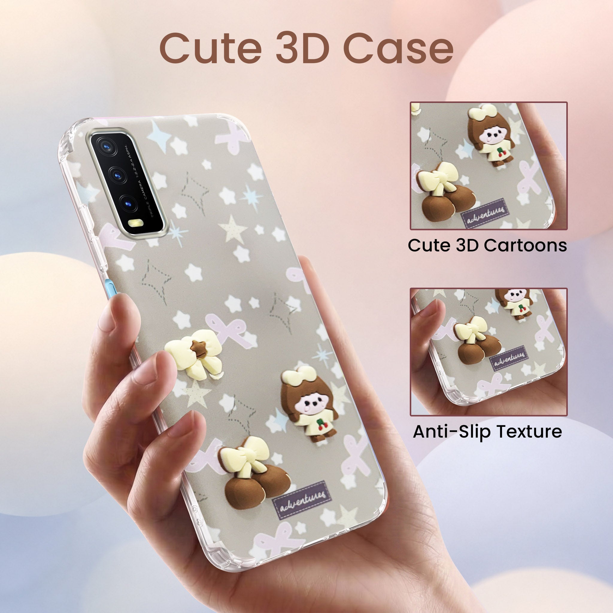 For Vivo Y20 | Y20i Back Cover Case (3D Cute Cartoons | Hard Back Side Soft | Matte Premium Finish | HD Printing)