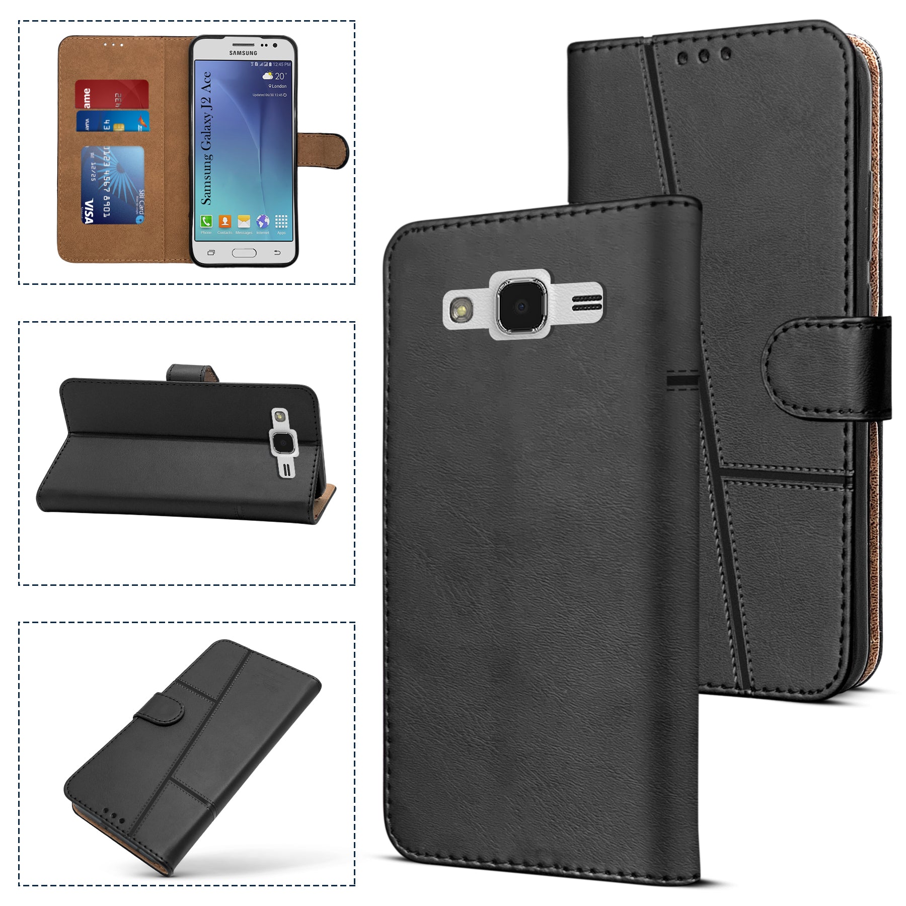 For Samsung Galaxy J2 Ace Flip Cover Case ( Stitched Leather with Magnetic Closure)