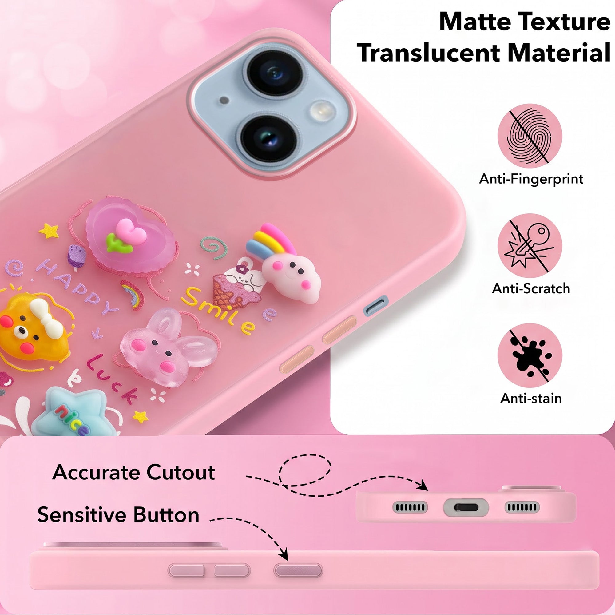 For Apple iPhone 14 Back Cover Case (Cute 3D cartoon charms design | Slim Aesthetic Case for Girls | Camera Protection | Hard Unbreakable)