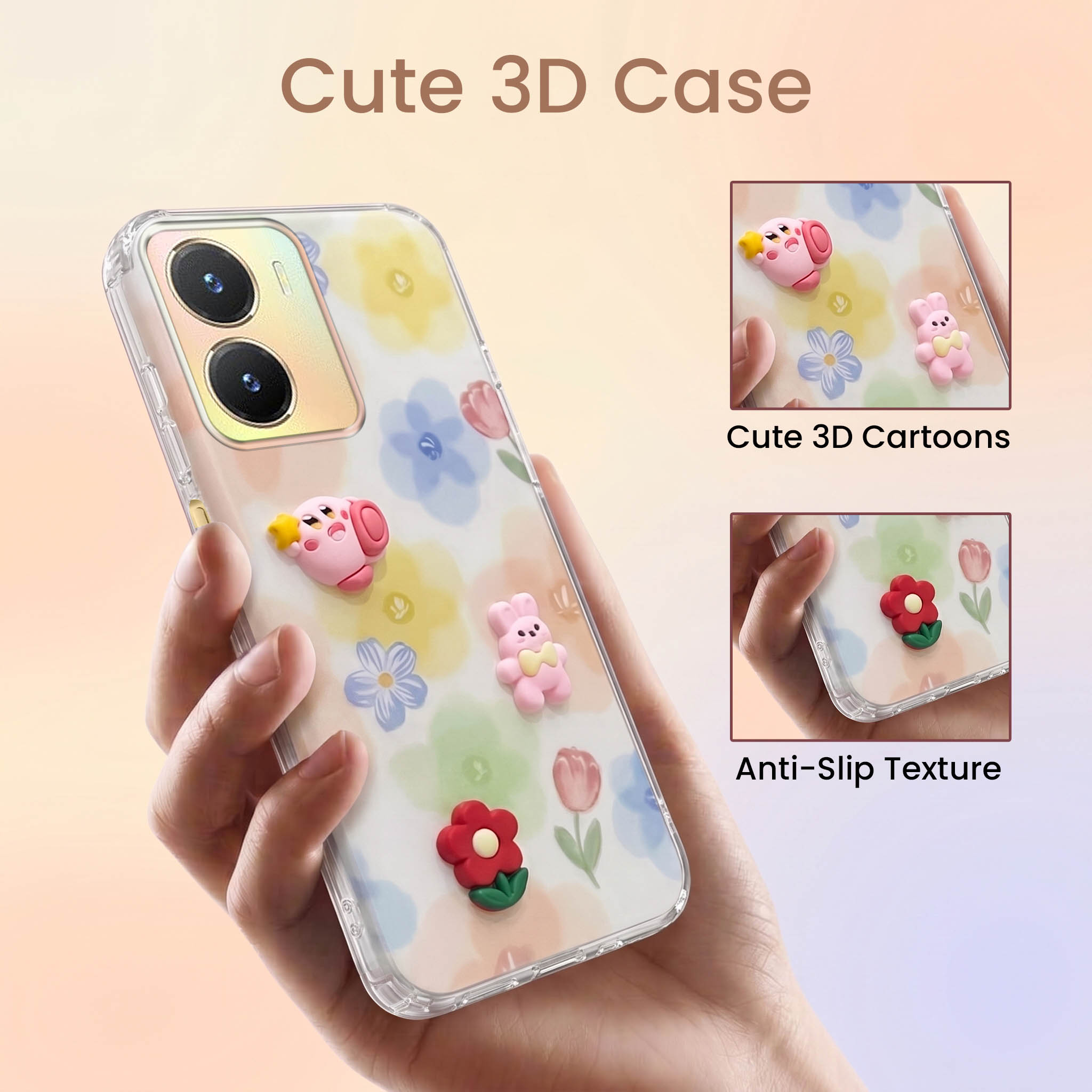 For Vivo T2x Back Cover Case (3D Cute Cartoons | Hard Back Side Soft | Matte Premium Finish | HD Printing)