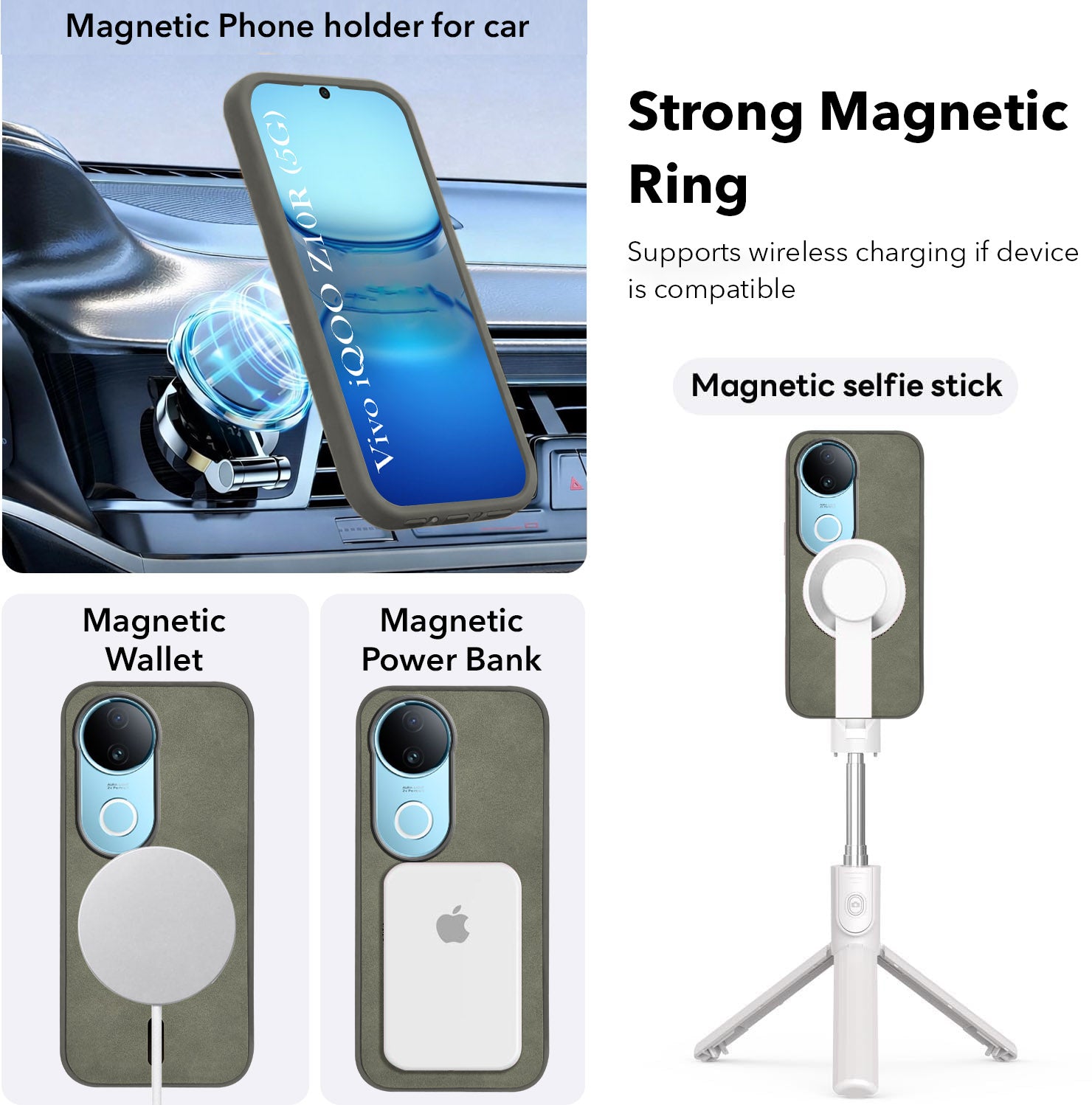 For Vivo iQOO Z10R Back Cover Case Leather Finish (MagSafe Compatible Wireless Charging | Soft Touch | Camera Bump Protection)