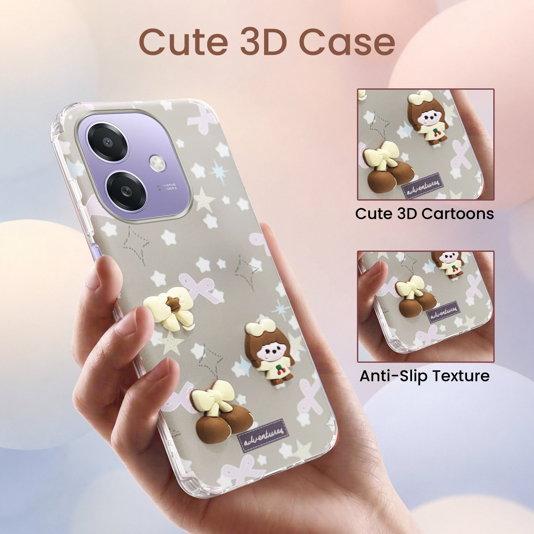For Oppo A3X (4G/5G) | Oppo A3 5G Back Cover Case (3D Cute Cartoons | Hard Back Side Soft | Matte Premium Finish | HD Printing)