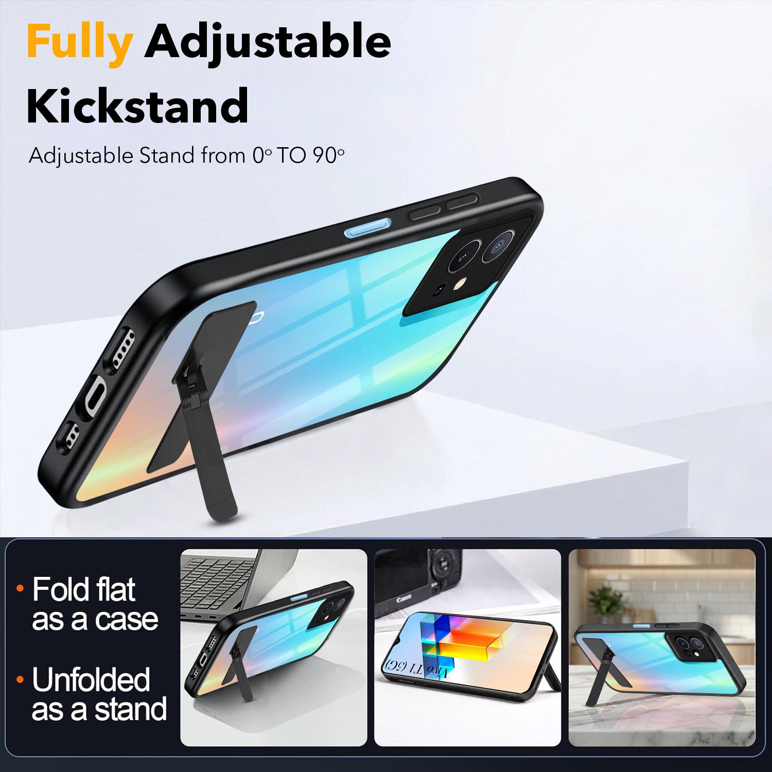 For Vivo T1 5G Back Cover Case (Built-in Stand | Lifetime Anti Yellow | Kickstand Shockproof | Camera Protection | MagSafe Compatible)