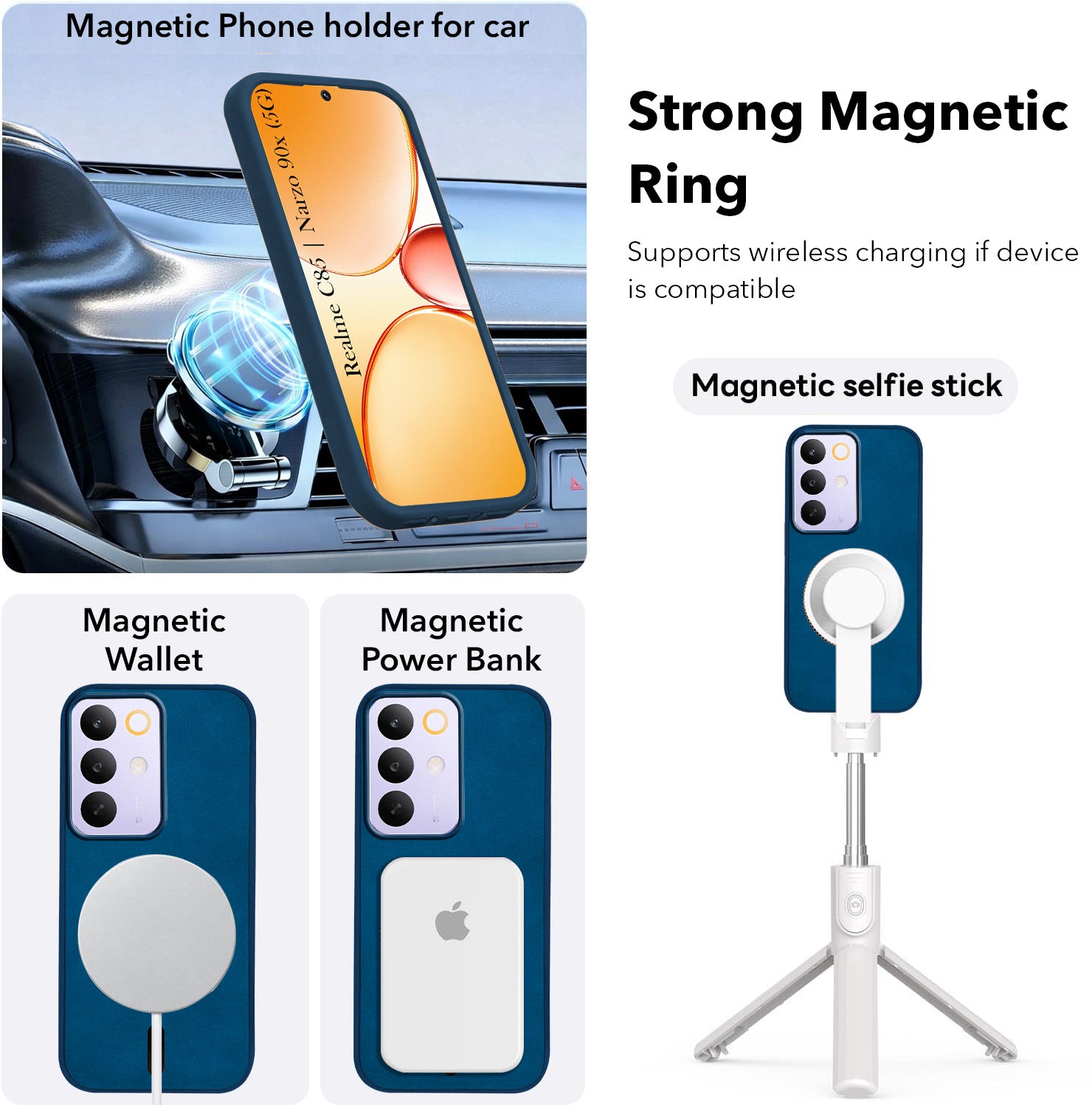 For Realme C85 5G | Realme Narzo 90x Back Cover Case Leather Finish (MagSafe Compatible Wireless Charging | Soft Touch | Camera Bump Protection)