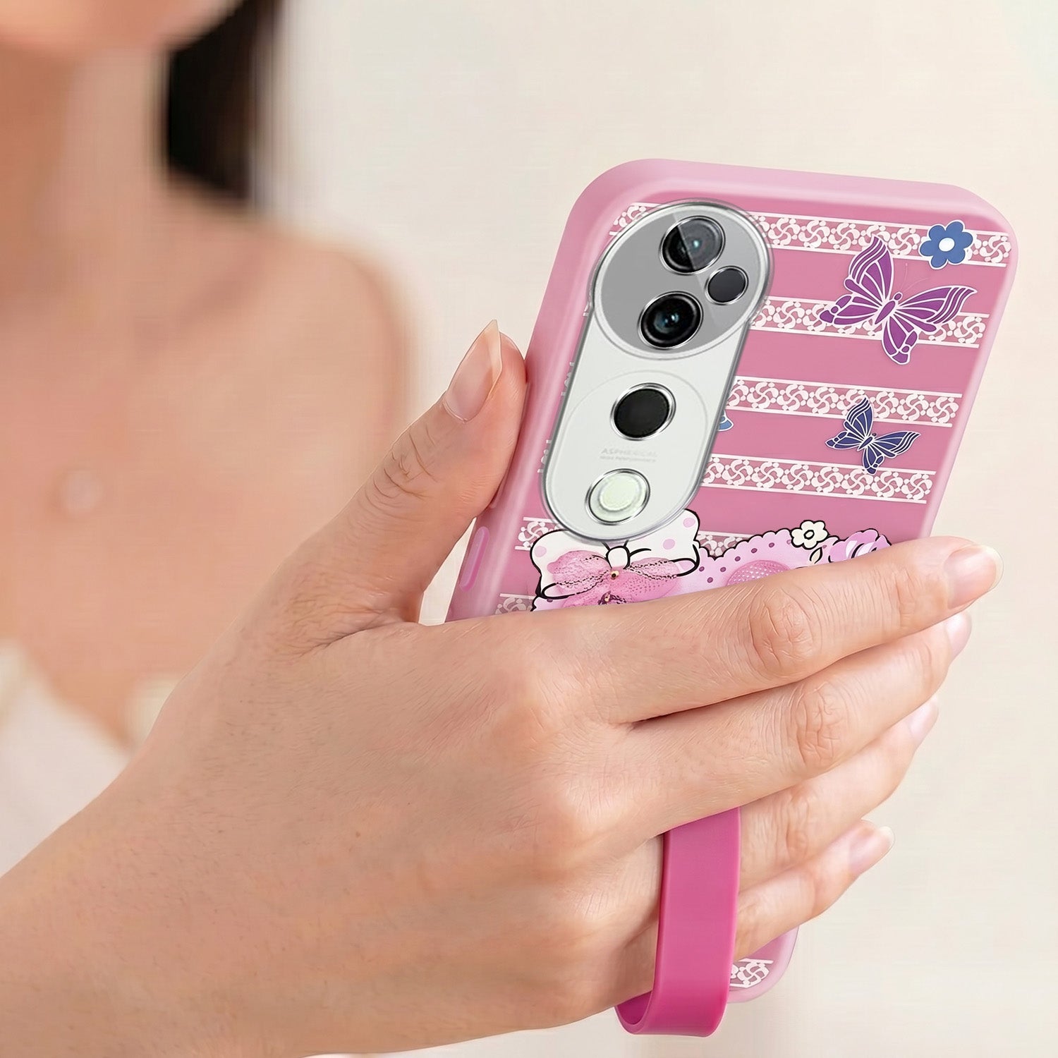 For Vivo T3 Ultra Back Cover Case (3D Cute Heart Strap Holder | Camera Protection | Designer Girls Print)