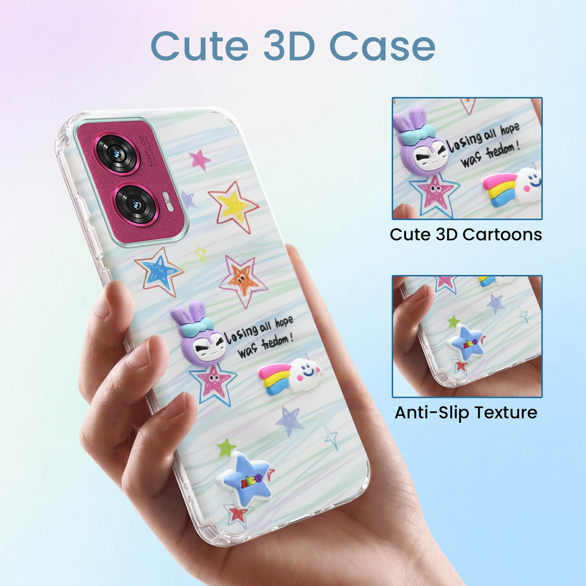For Motorola Moto Edge 50 Fusion Back Cover Case (3D Cute Cartoons | Hard Back Side Soft | Matte Premium Finish | HD Printing)