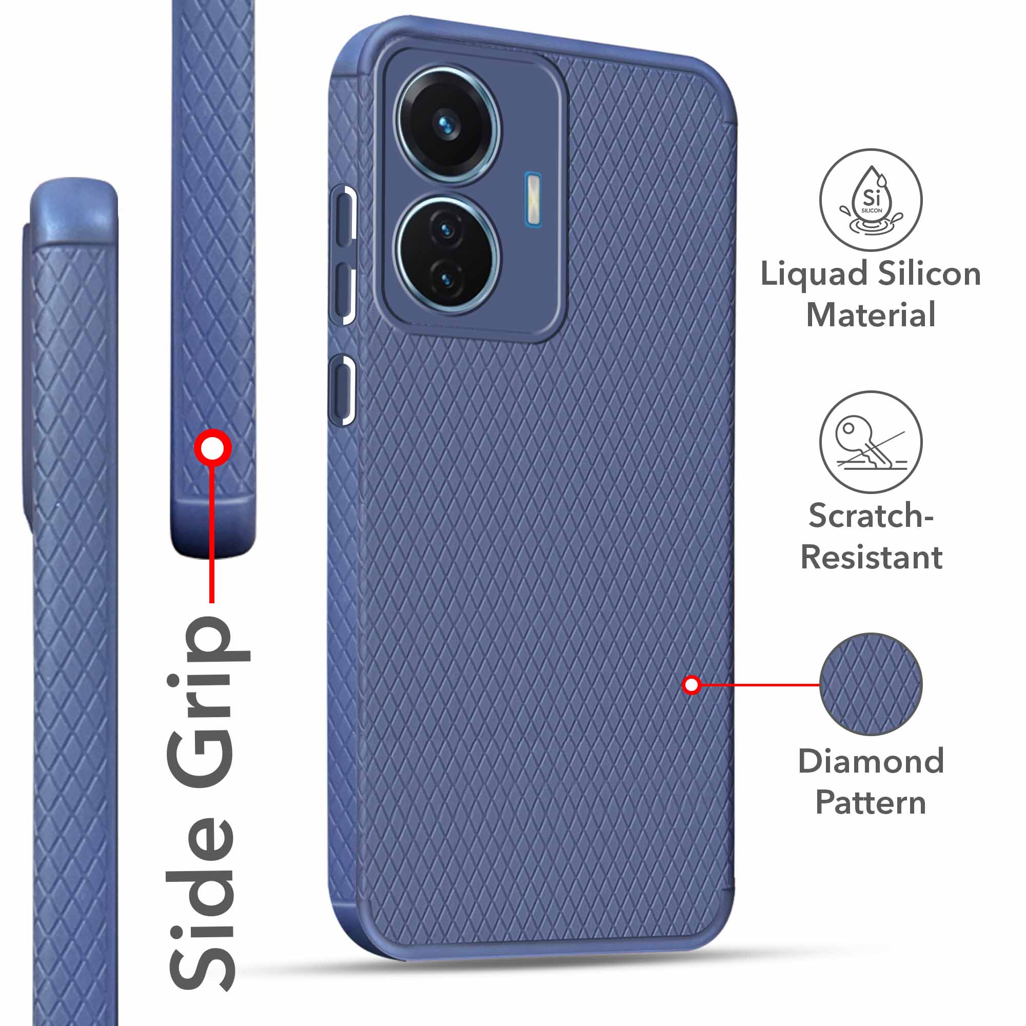 For Vivo T1 44W Back Cover Case (Liquid Silicone | Side Grip | Camera Protection)