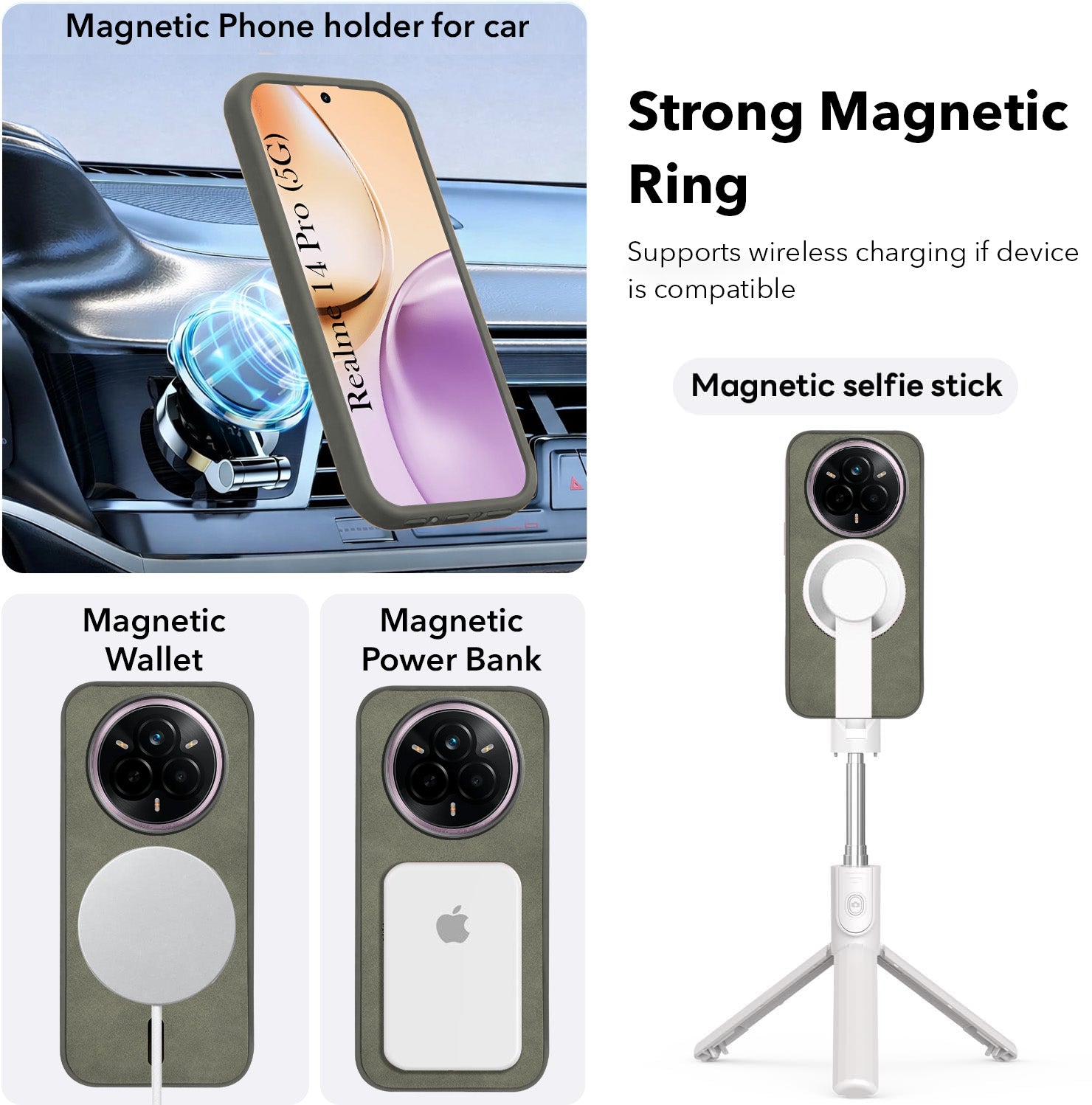 For Realme 14 Pro Back Cover Case Leather Finish (MagSafe Compatible Wireless Charging | Soft Touch | Camera Bump Protection)