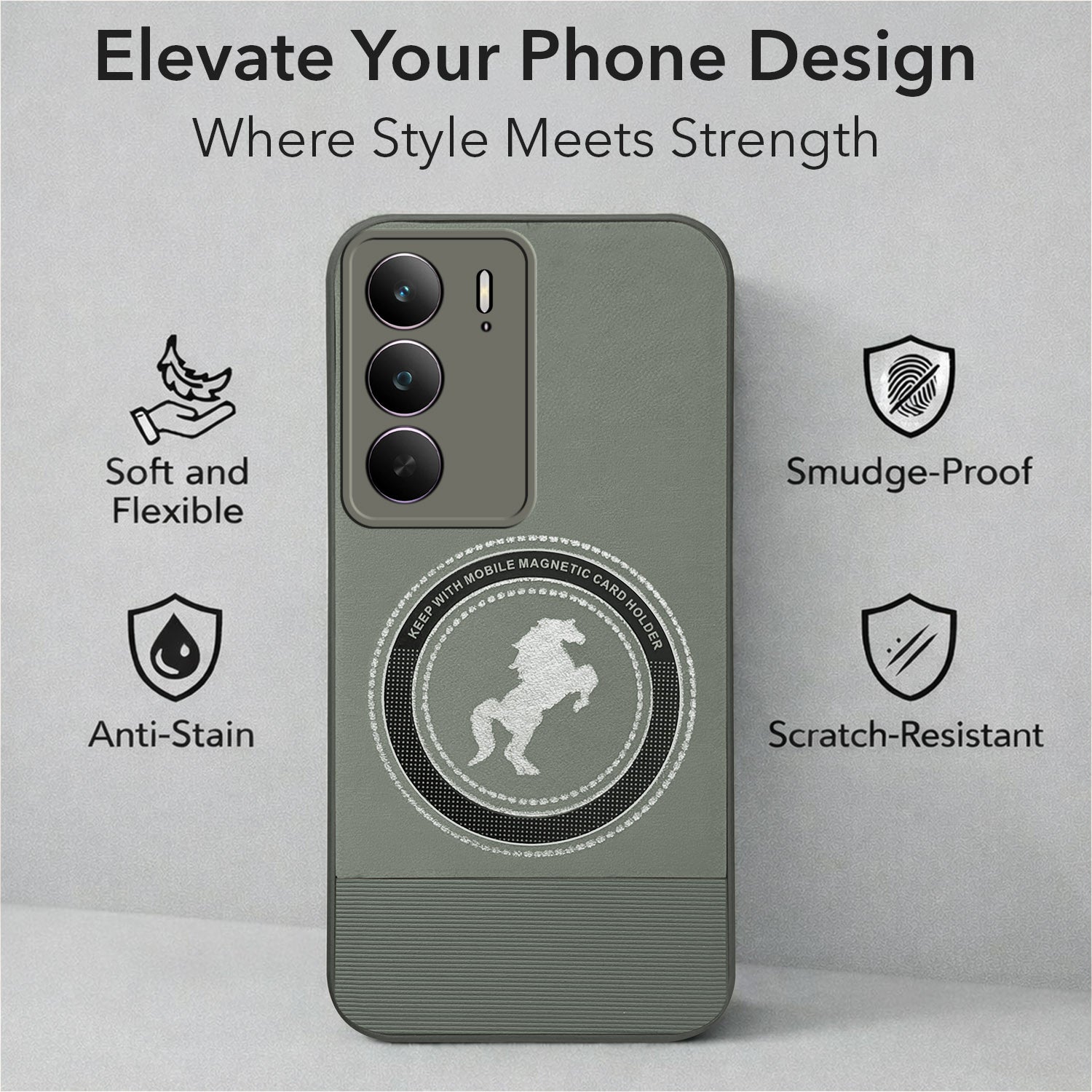 For Realme Narzo 80 Lite 5G Back Cover Case PU Leather Finish (Professional Minimalist Texture | MagSafe Compatile | Camera Protection | Sleek Sober Formal)