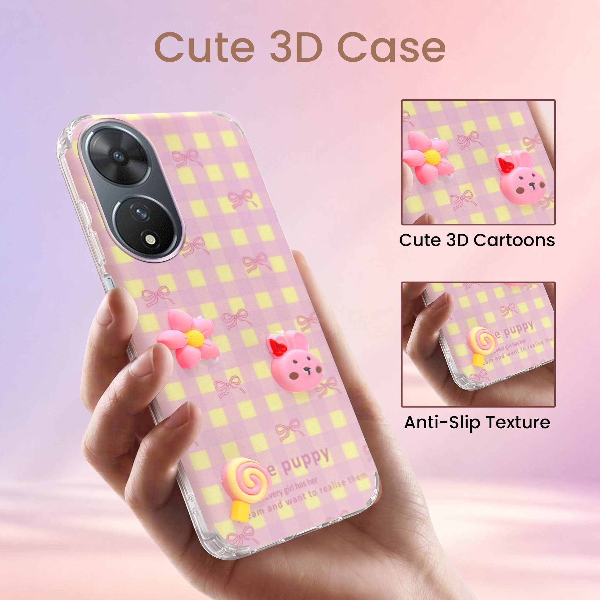 For Vivo T2 Back Cover Case (3D Cute Cartoons | Hard Back Side Soft | Matte Premium Finish | HD Printing)