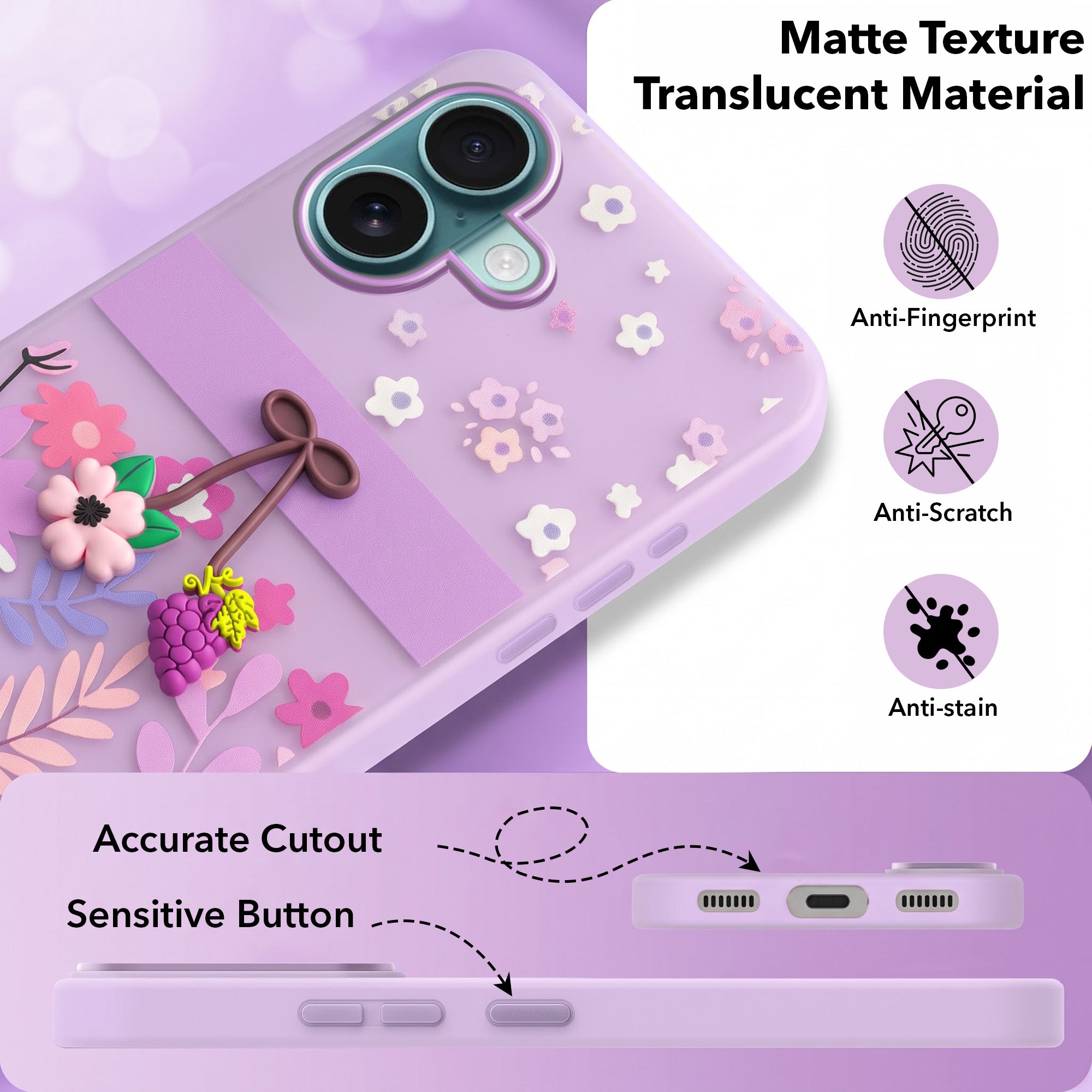 For Apple iPhone 16 Back Cover Case (3D Cute Cartoons | Hard Back Side Soft | Matte Premium Finish | HD Printing)